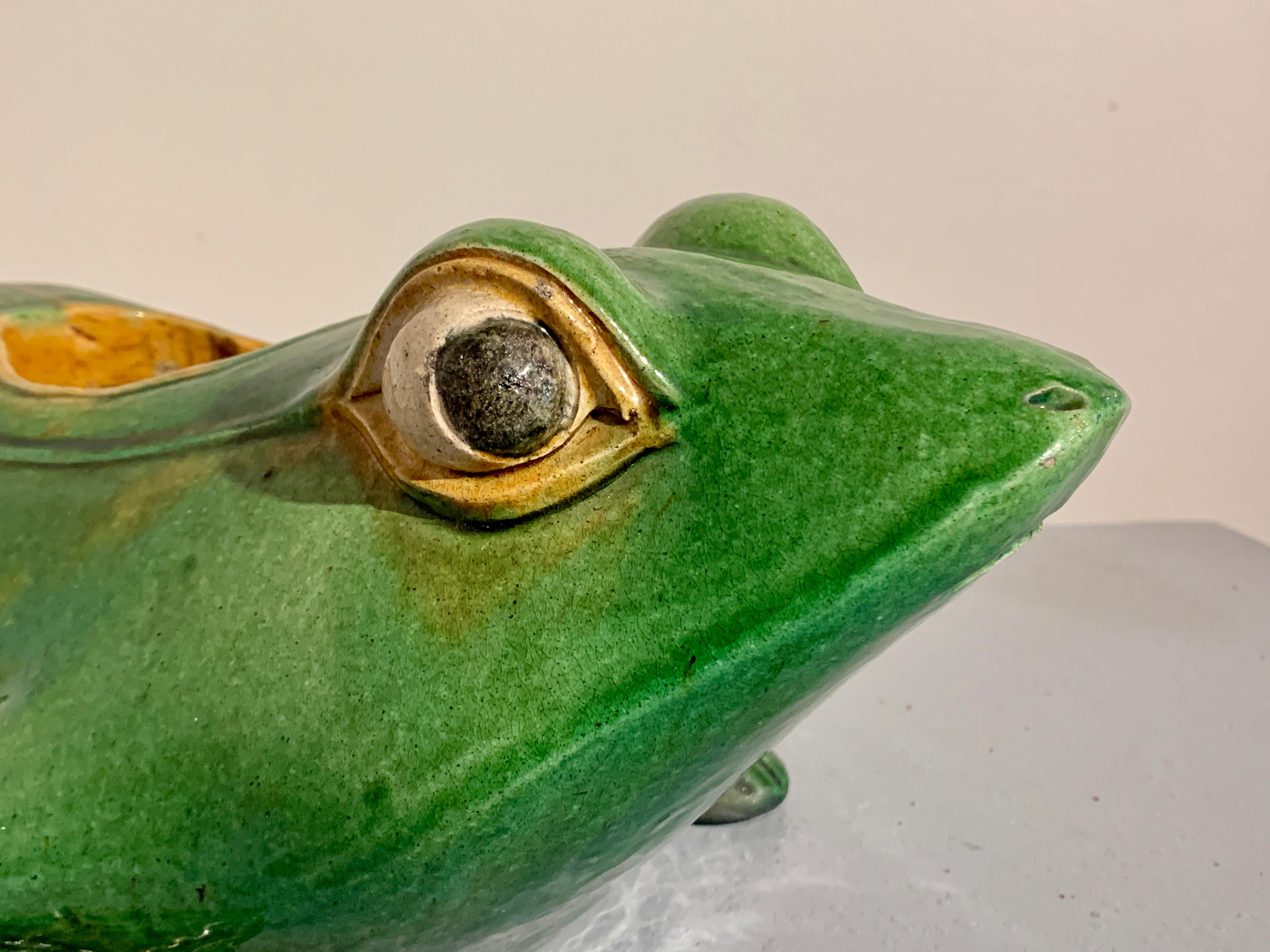 Mid-Century Frog Planter Green Glazed Stoneware 2
