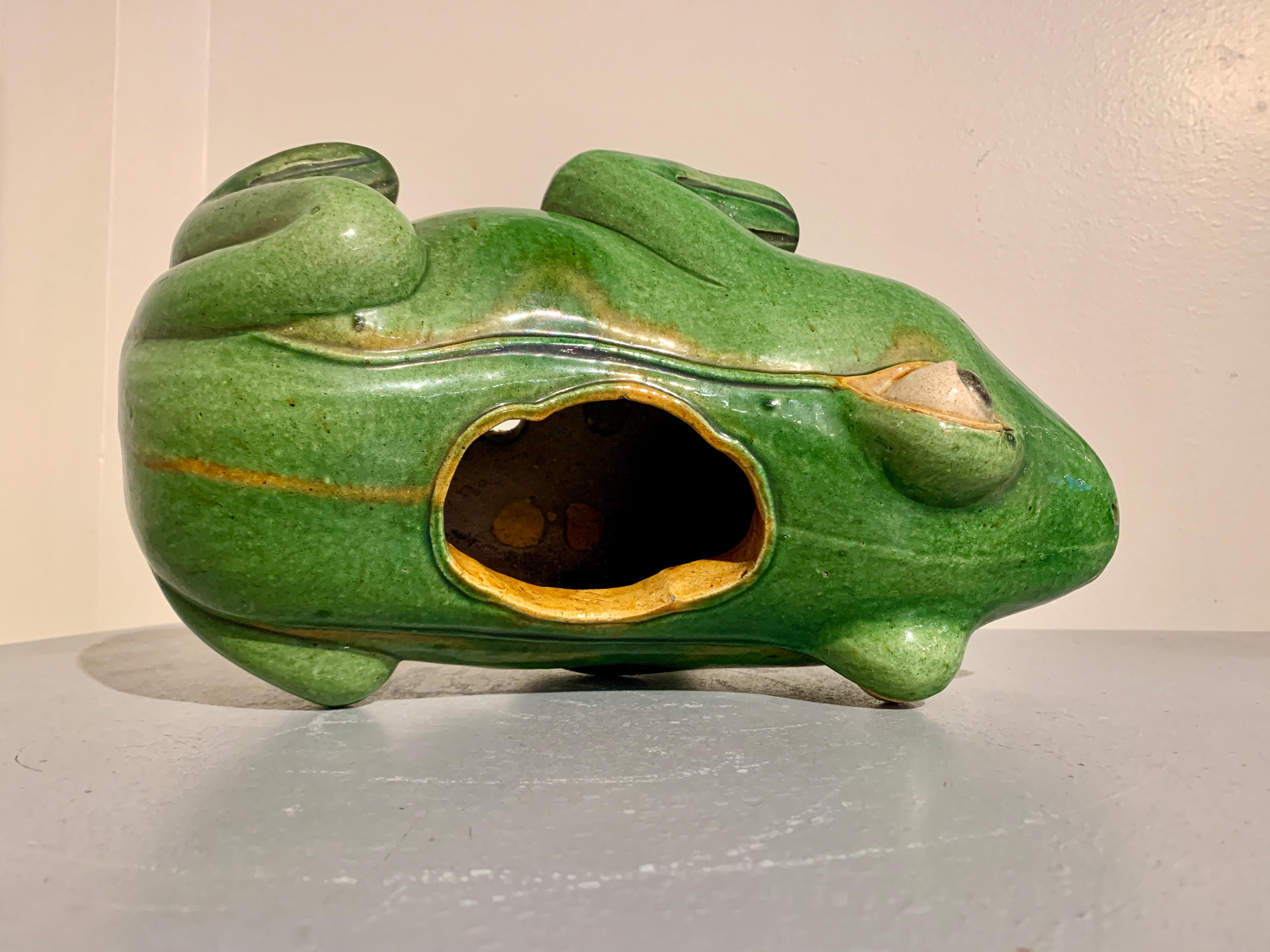 Mid-Century Frog Planter Green Glazed Stoneware 3