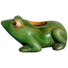 Vintage Mid-Century Frog Planter Green Glazed Stoneware