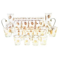 Mid-Century Frosted & 22 Karat Gold "Leaf" Drinks S/26