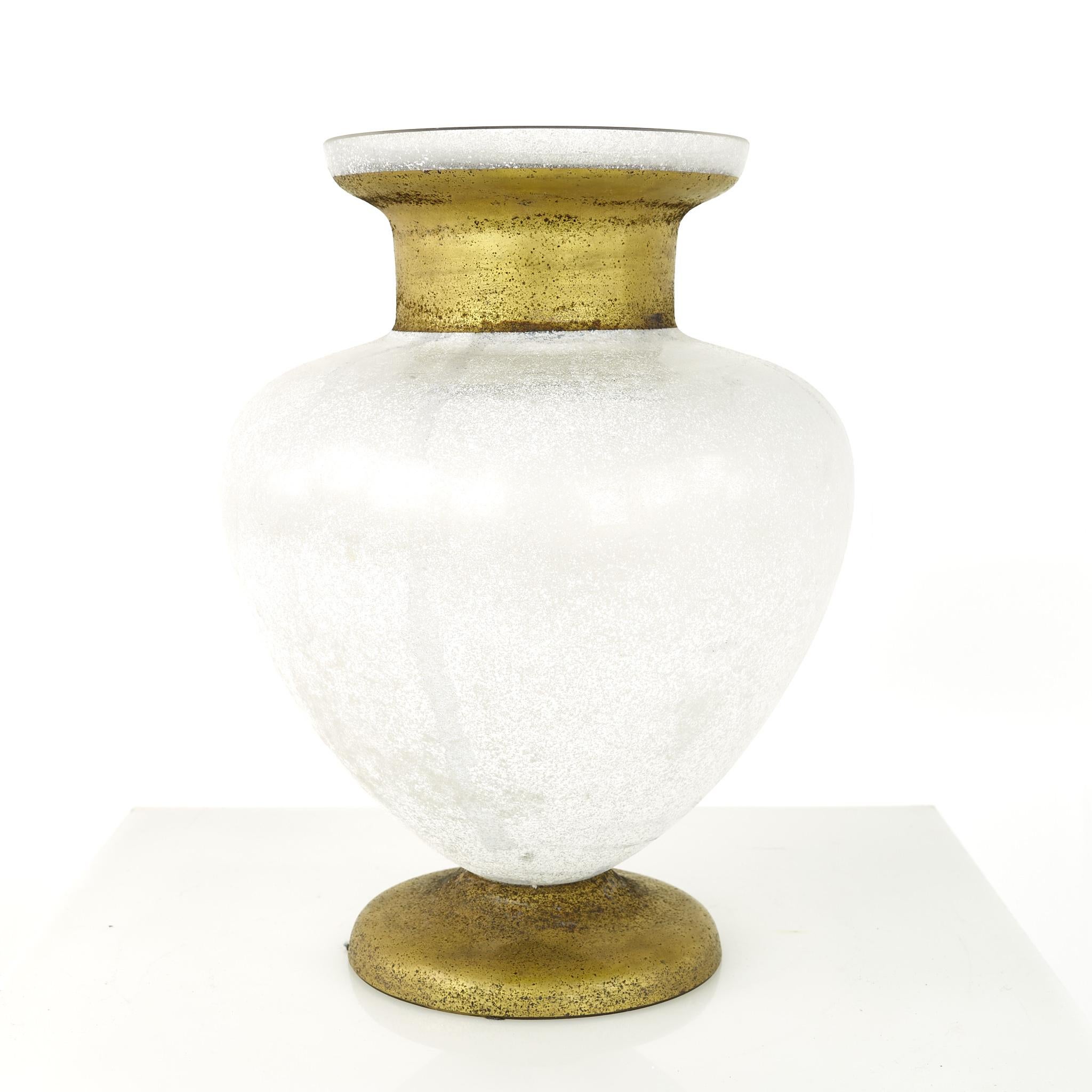 Mid-Century Modern Mid Century Frosted Art Glass Gold Vase For Sale