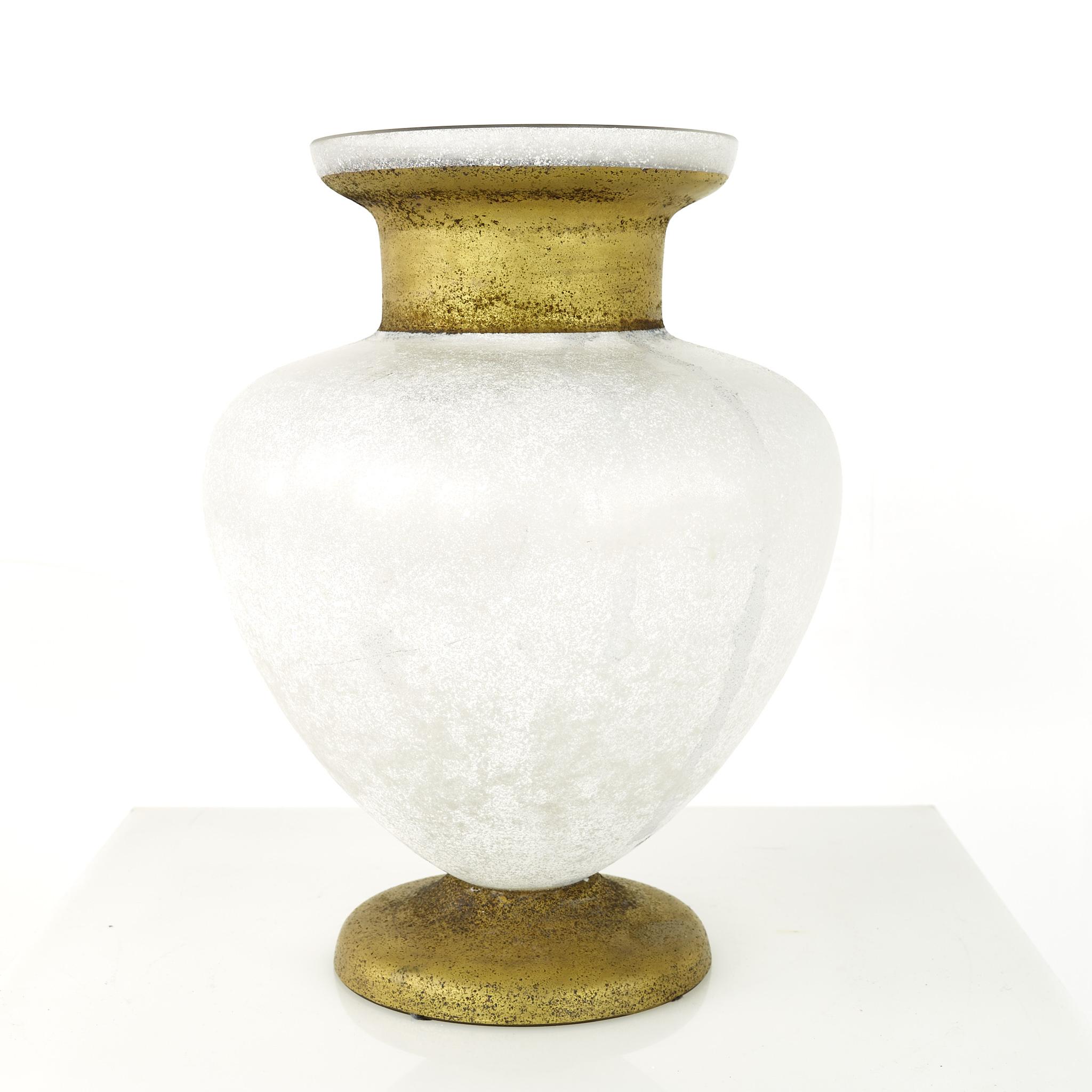 American Mid Century Frosted Art Glass Gold Vase For Sale