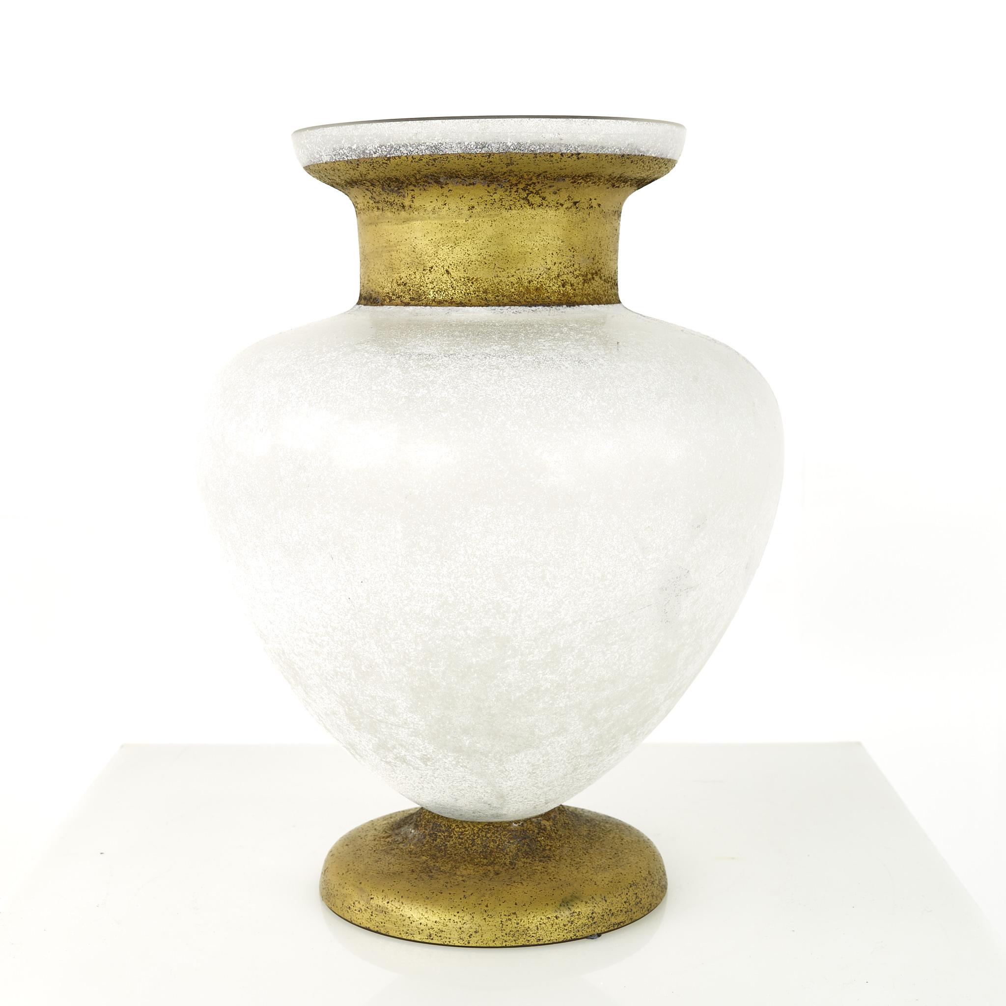 Mid Century Frosted Art Glass Gold Vase In Good Condition For Sale In Countryside, IL