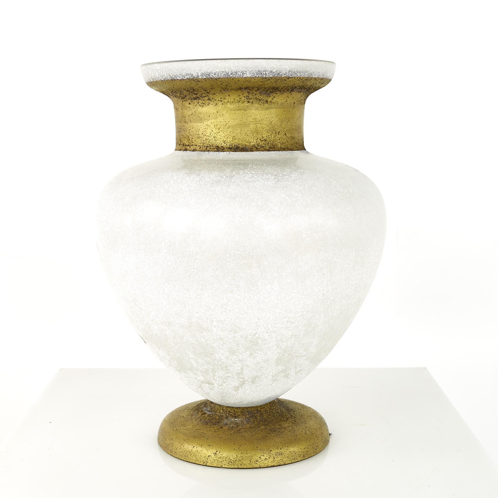 Late 20th Century Mid Century Frosted Art Glass Gold Vase For Sale