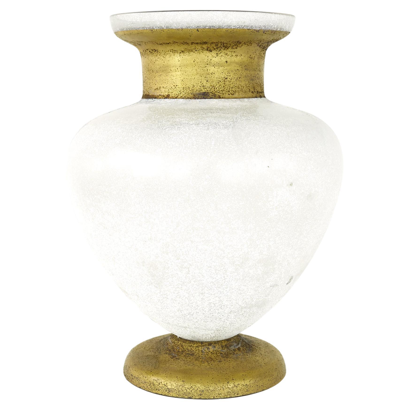 Mid Century Frosted Art Glass Gold Vase For Sale
