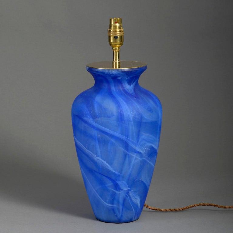 MidCentury, Frosted Blue Glass Vase Lamp For Sale at 1stDibs