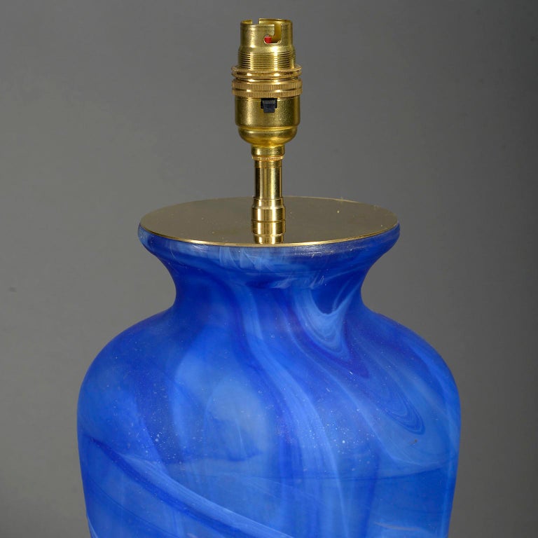MidCentury, Frosted Blue Glass Vase Lamp For Sale at 1stDibs