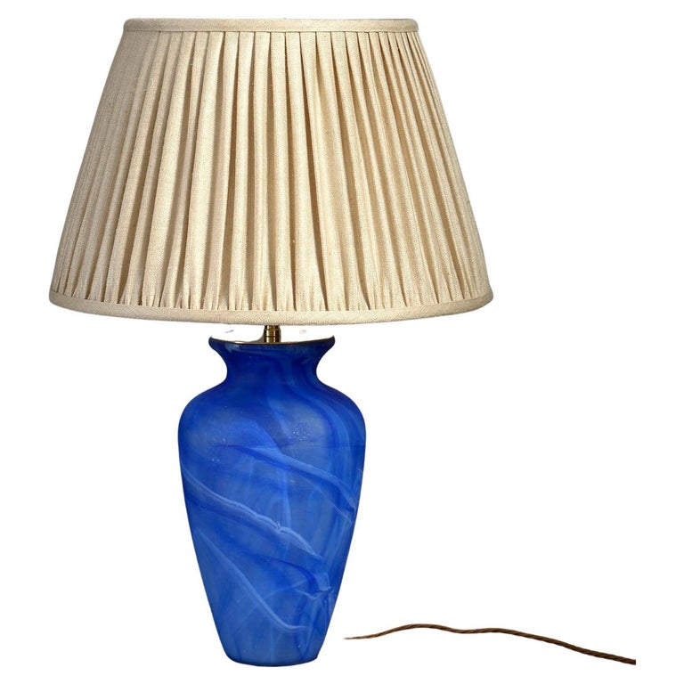 MidCentury, Frosted Blue Glass Vase Lamp For Sale at 1stDibs