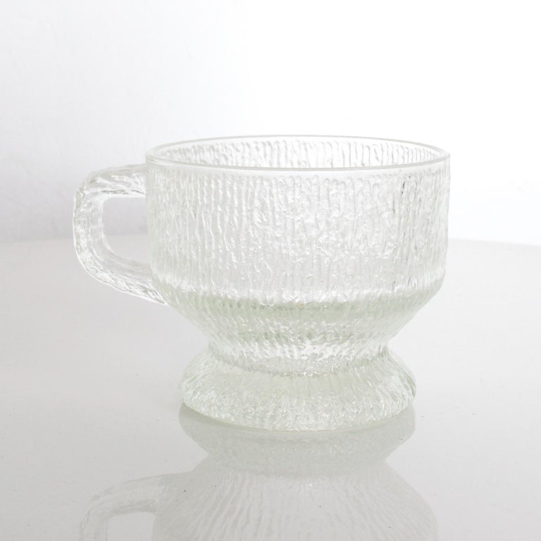 Finnish Midcentury Frosted Glassware Cups Tapio Wirkkala Ultima Thule Mugs IITTALA For Sale