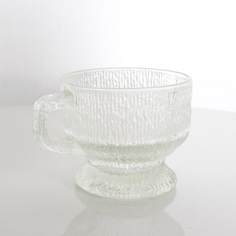 Midcentury Frosted Glassware Cups Tapio Wirkkala Ultima Thule Mugs IITTALA In Good Condition For Sale In National City, CA