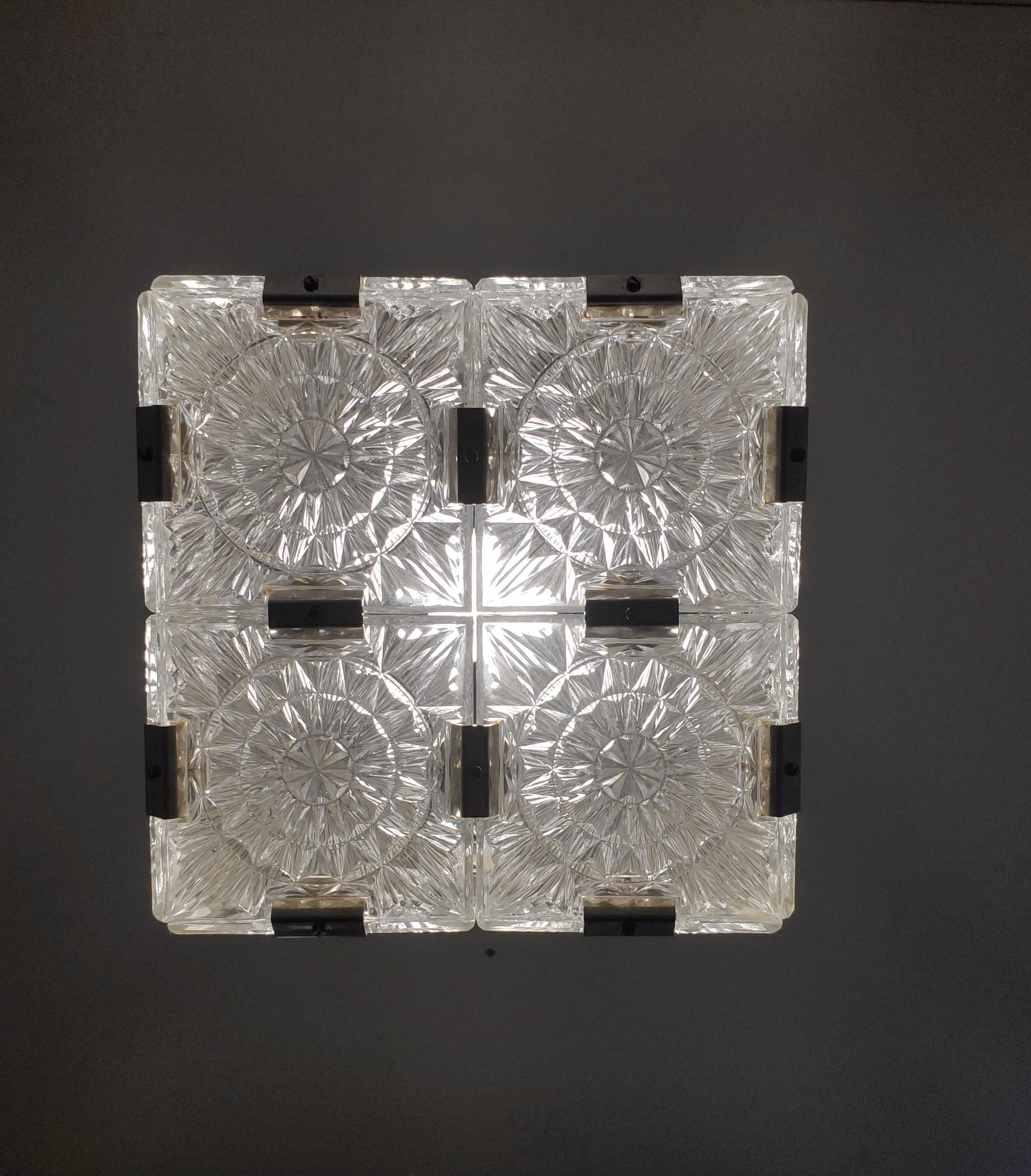 Mid Century frosted glass box/cube pendant ceiling light w/ nickel stem For Sale 5