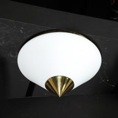 Encastrés de sol coniques en verre dépoli du milieu du siècle avec raccords en laiton par Limburg