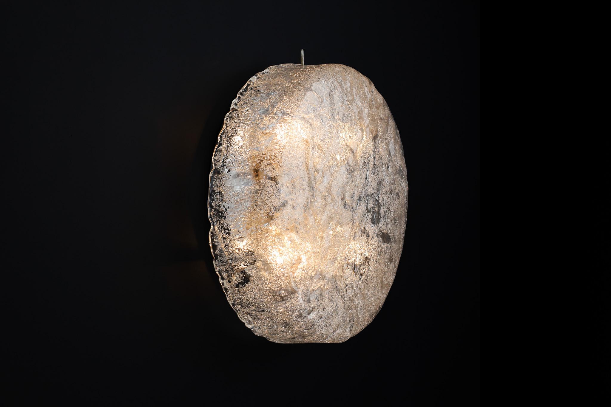 Mid-Century Frosted Ice Glass Ceiling Light by Kaiser Leuchten, 1960s Germany For Sale 5