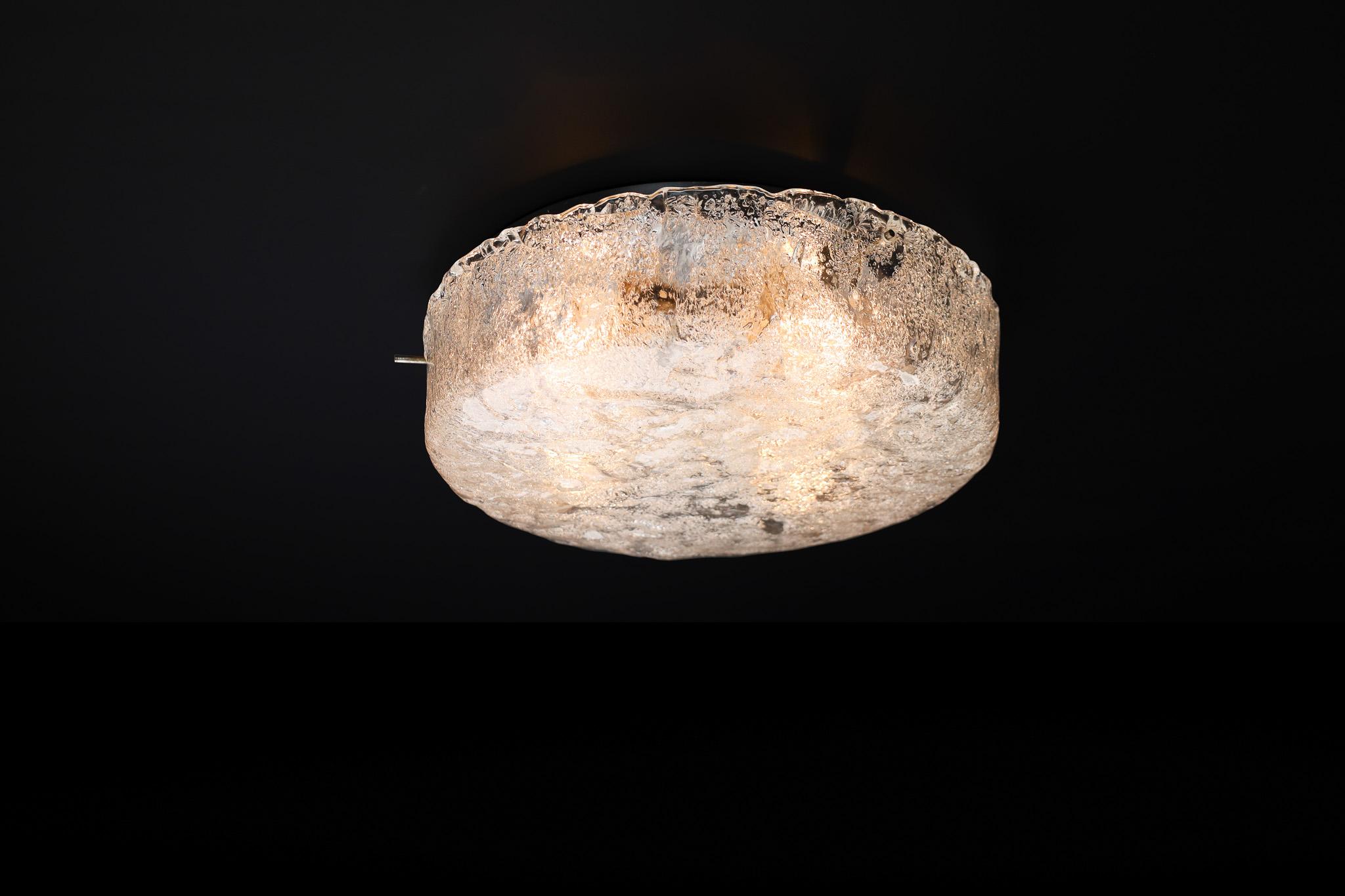 Mid-Century Frosted Ice Glass Ceiling Light by Kaiser Leuchten, 1960s Germany For Sale 6