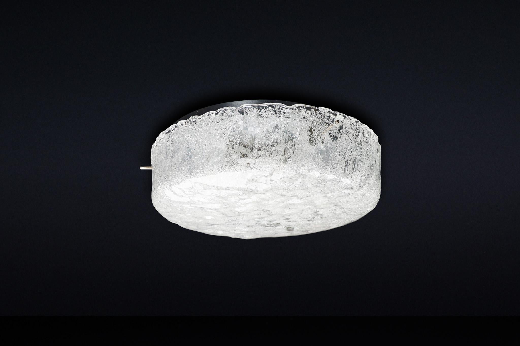 Mid-Century Modern Mid-Century Frosted Ice Glass Ceiling Light by Kaiser Leuchten, 1960s Germany For Sale