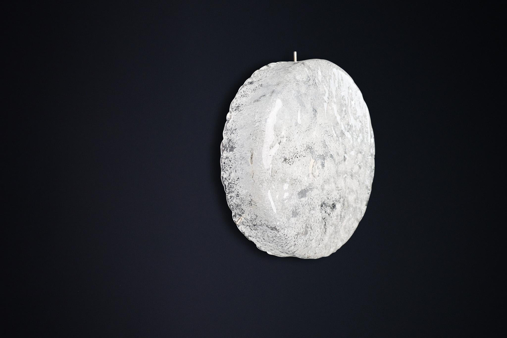 Mid-Century Frosted Ice Glass Ceiling Light by Kaiser Leuchten, 1960s Germany For Sale 1