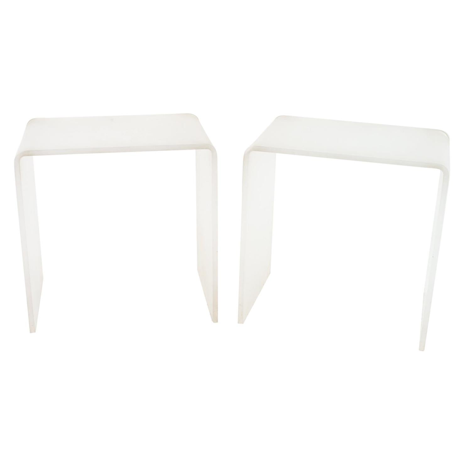 Pair of Brass Glass Waterfall Octagon Side End Tables at 1stDibs