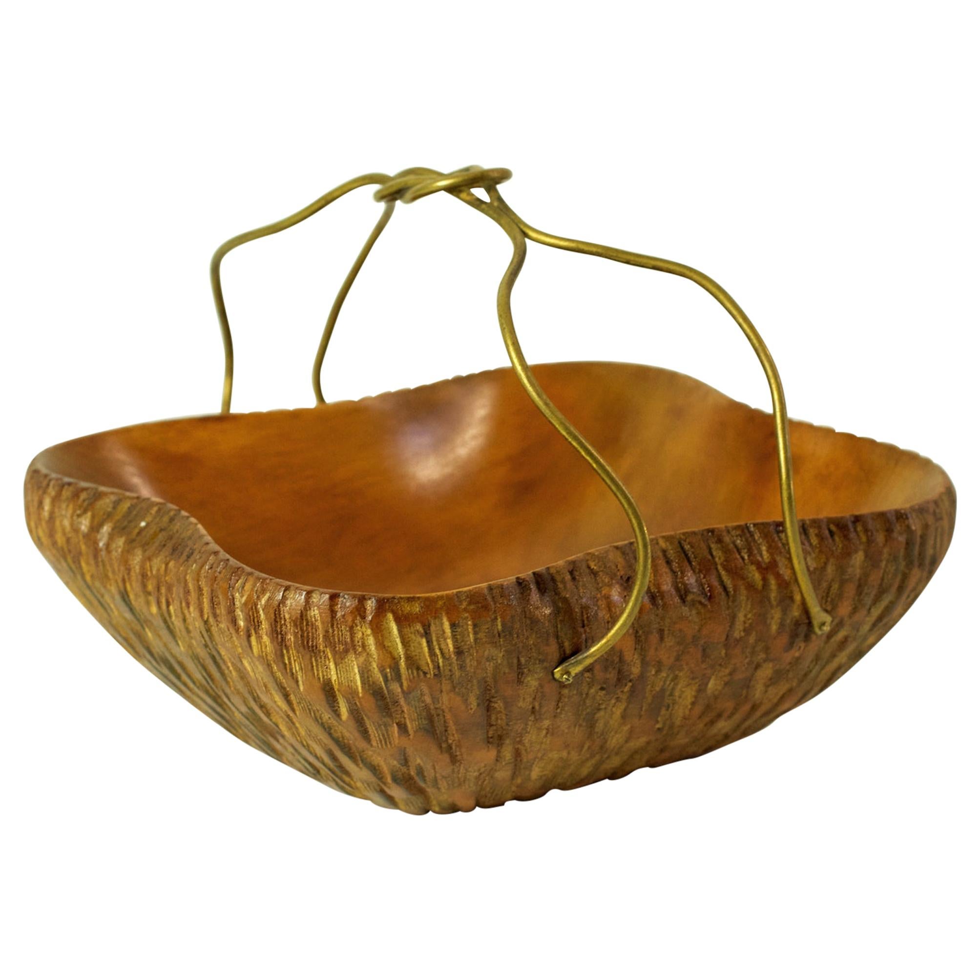 Midcentury Fruit Basket in Maple and Brass, Italy For Sale