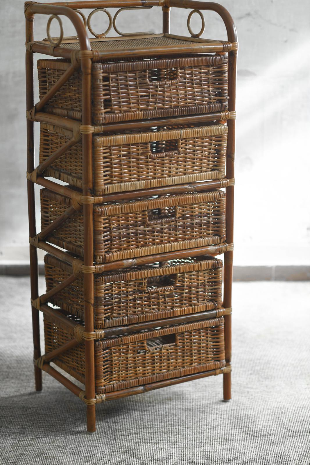 Mid-Century Fruit Stand Étagère with Handwoven Rattan Baskets In Good Condition In Roma, RM