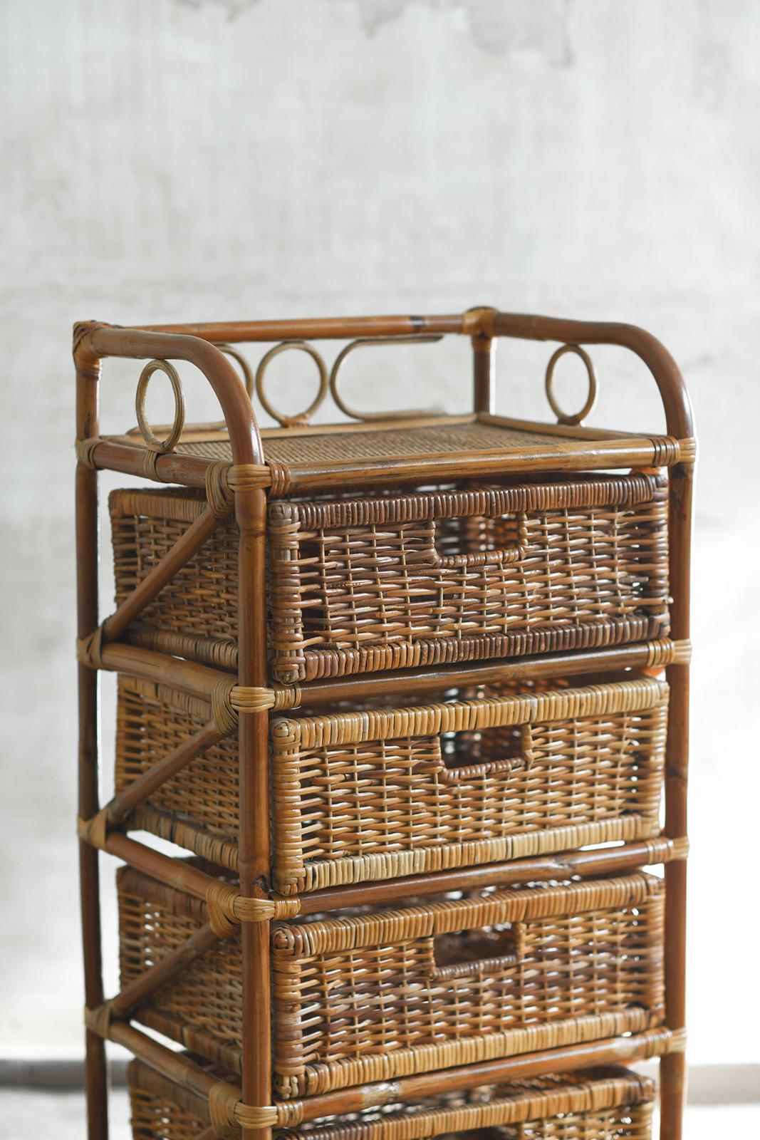 Mid-20th Century Mid-Century Fruit Stand Étagère with Handwoven Rattan Baskets