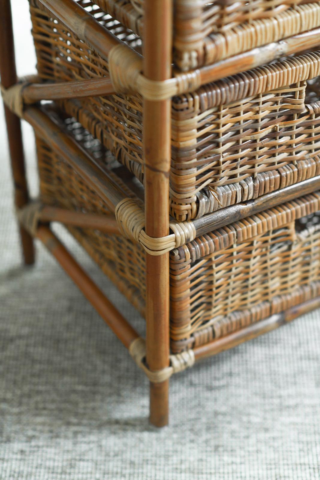 Bamboo Mid-Century Fruit Stand Étagère with Handwoven Rattan Baskets