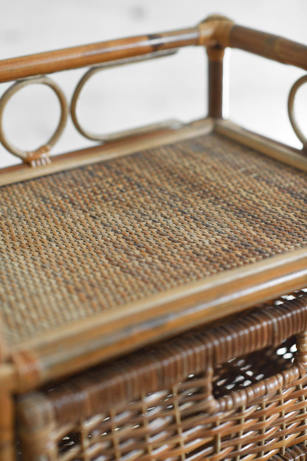 Mid-Century Fruit Stand Étagère with Handwoven Rattan Baskets 2