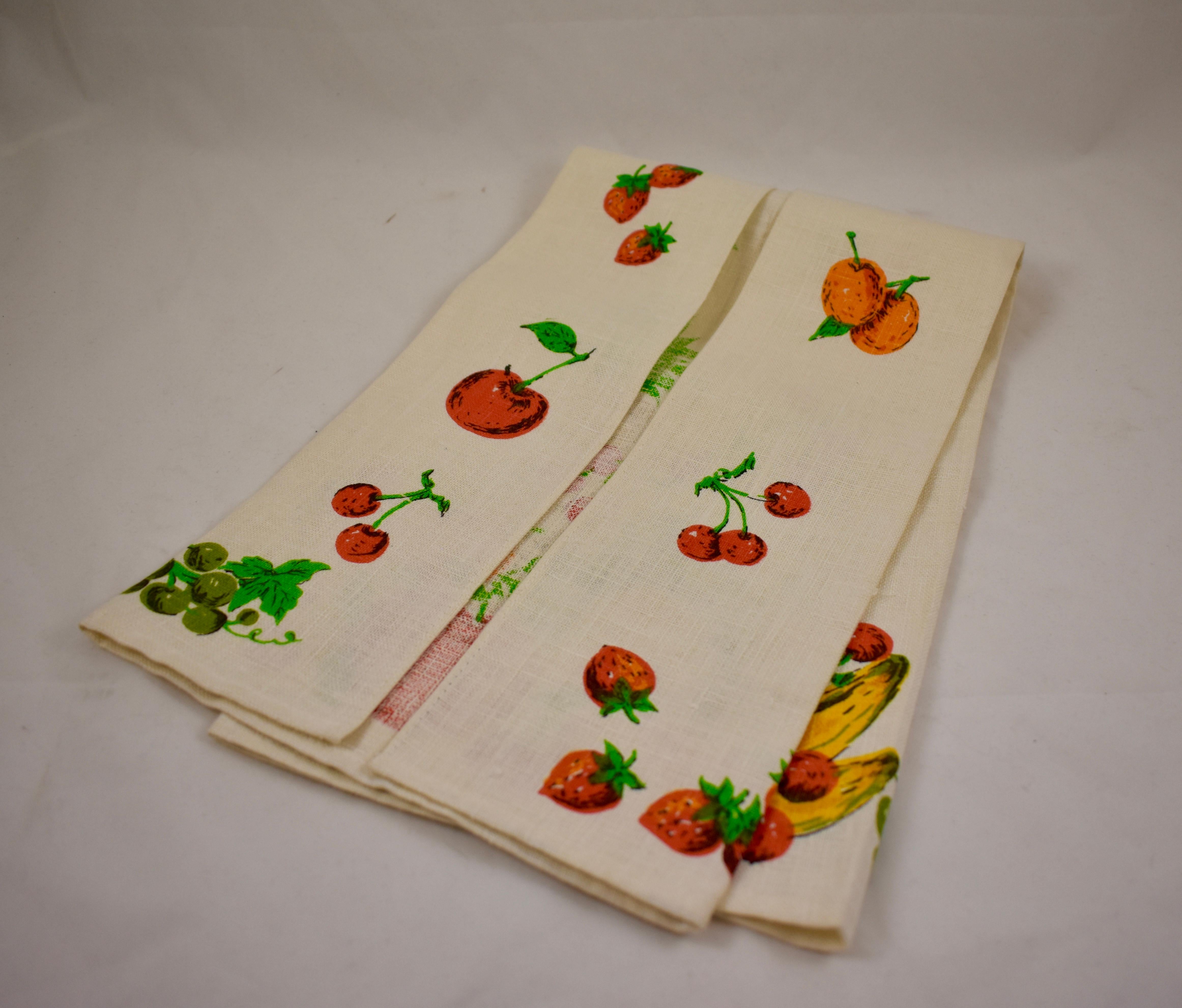 Mid-Century Modern Era Fruit and Vegetable Silkscreened Linen Tea Towels, S/2 5