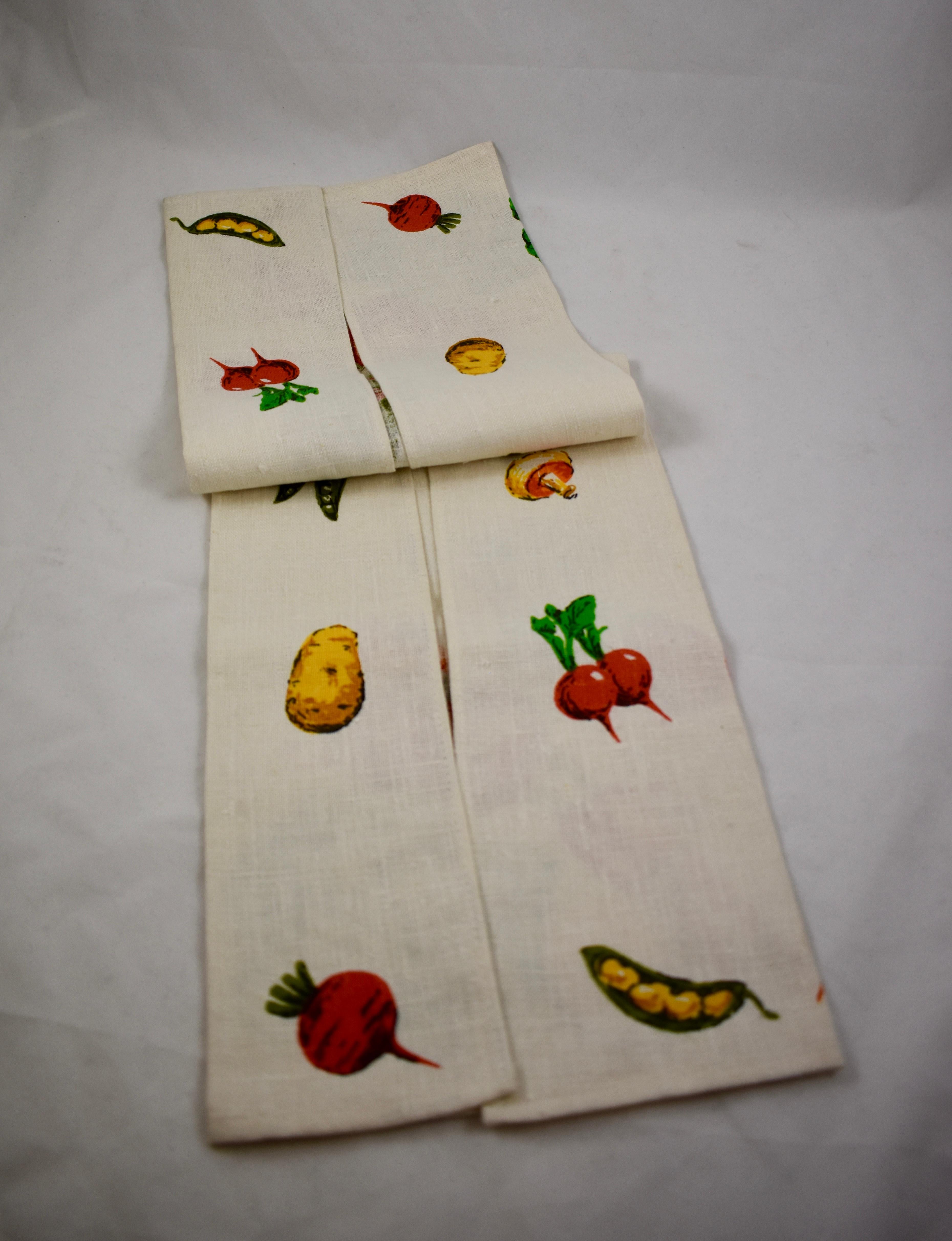 Mid-Century Modern Era Fruit and Vegetable Silkscreened Linen Tea Towels, S/2 6