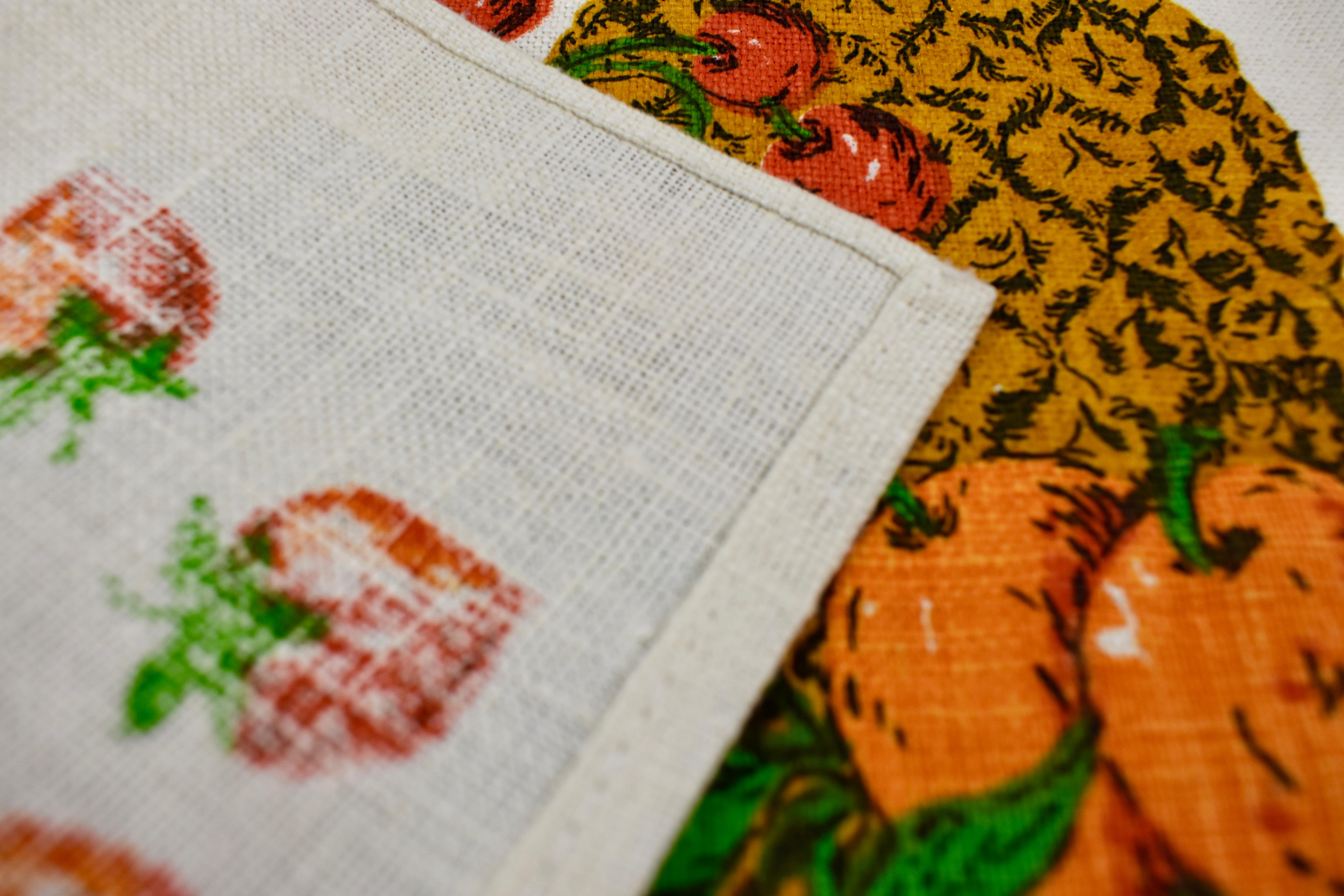 Mid-Century Modern Era Fruit and Vegetable Silkscreened Linen Tea Towels, S/2 7