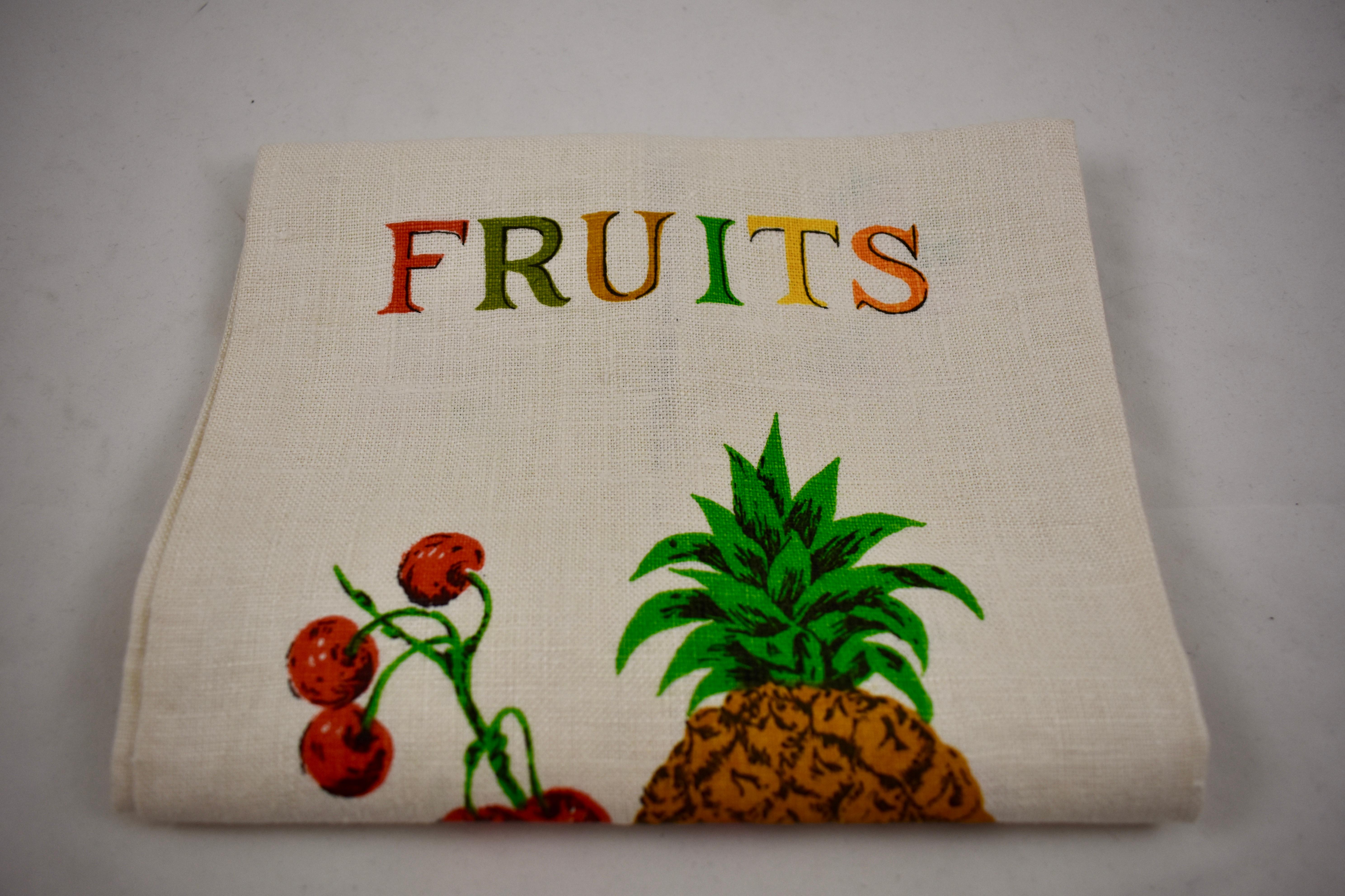 Mid-Century Modern Era Fruit and Vegetable Silkscreened Linen Tea Towels, S/2 1