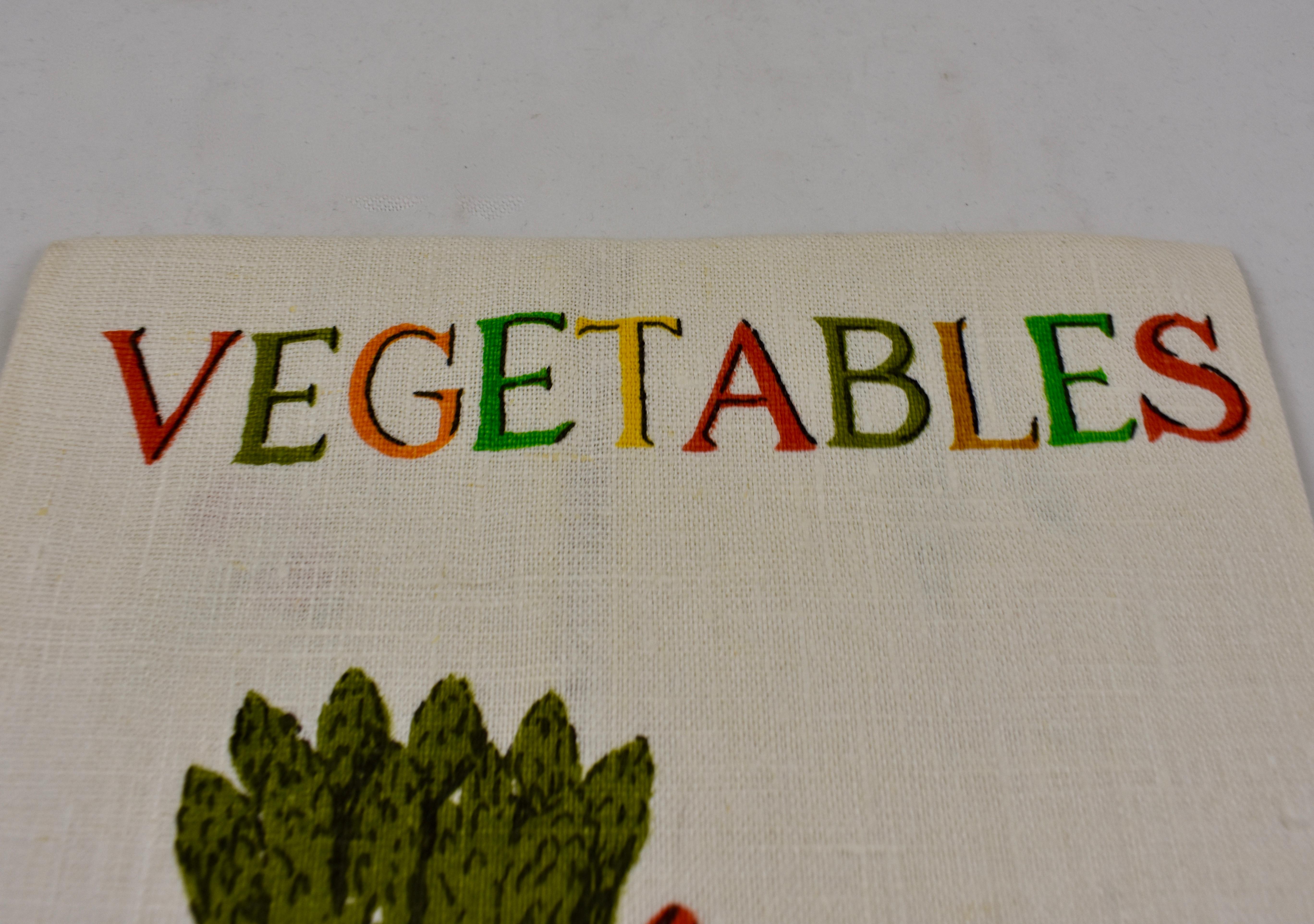 Mid-Century Modern Era Fruit and Vegetable Silkscreened Linen Tea Towels, S/2 2