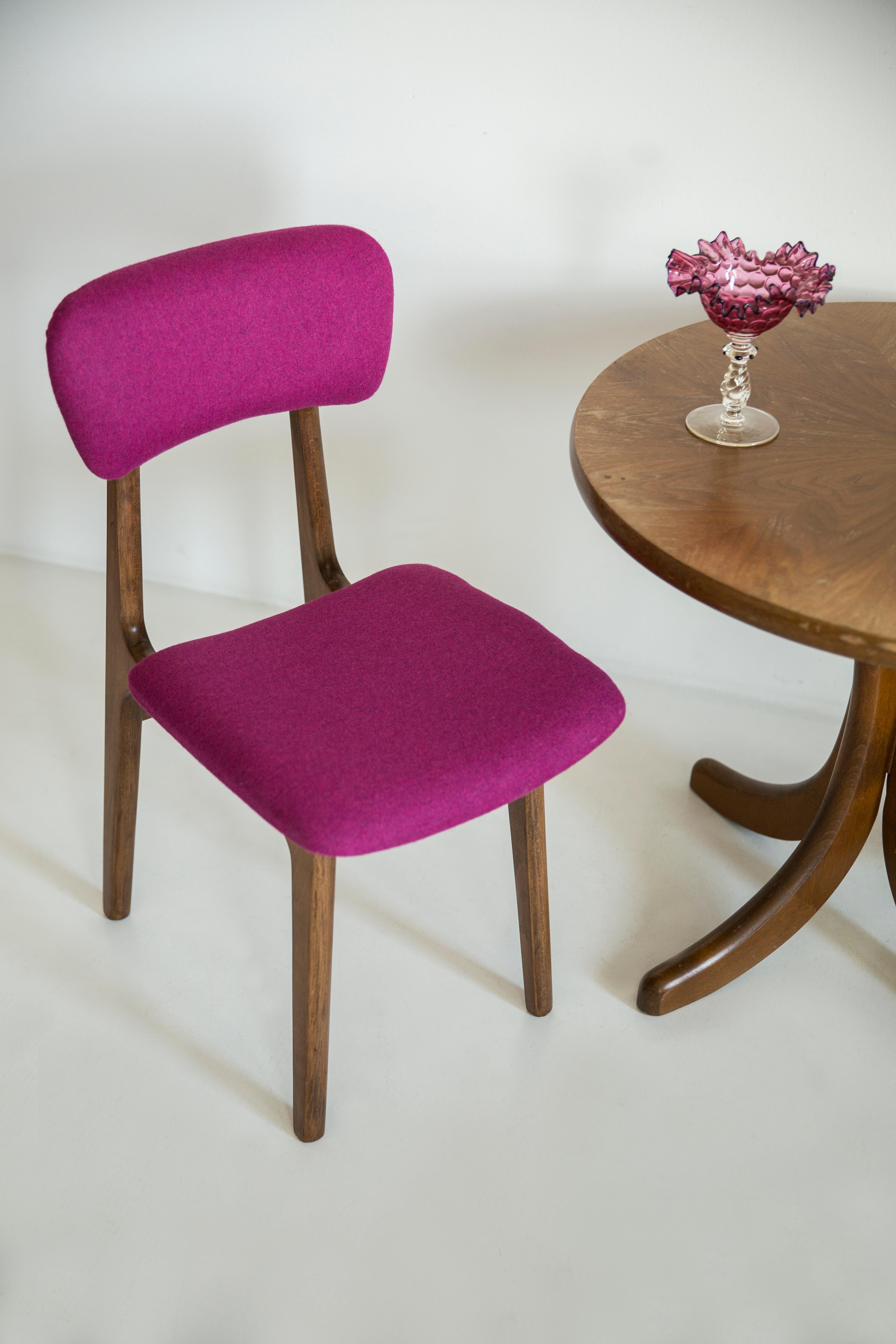 Mid Century Fuchsia Pink Wool Chair, Walnut Wood, Rajmund Halas, Europe, 1960s For Sale 9