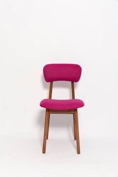 Mid Century Fuchsia Pink Wool Chair, Walnut Wood, Rajmund Halas, Europe, 1960s