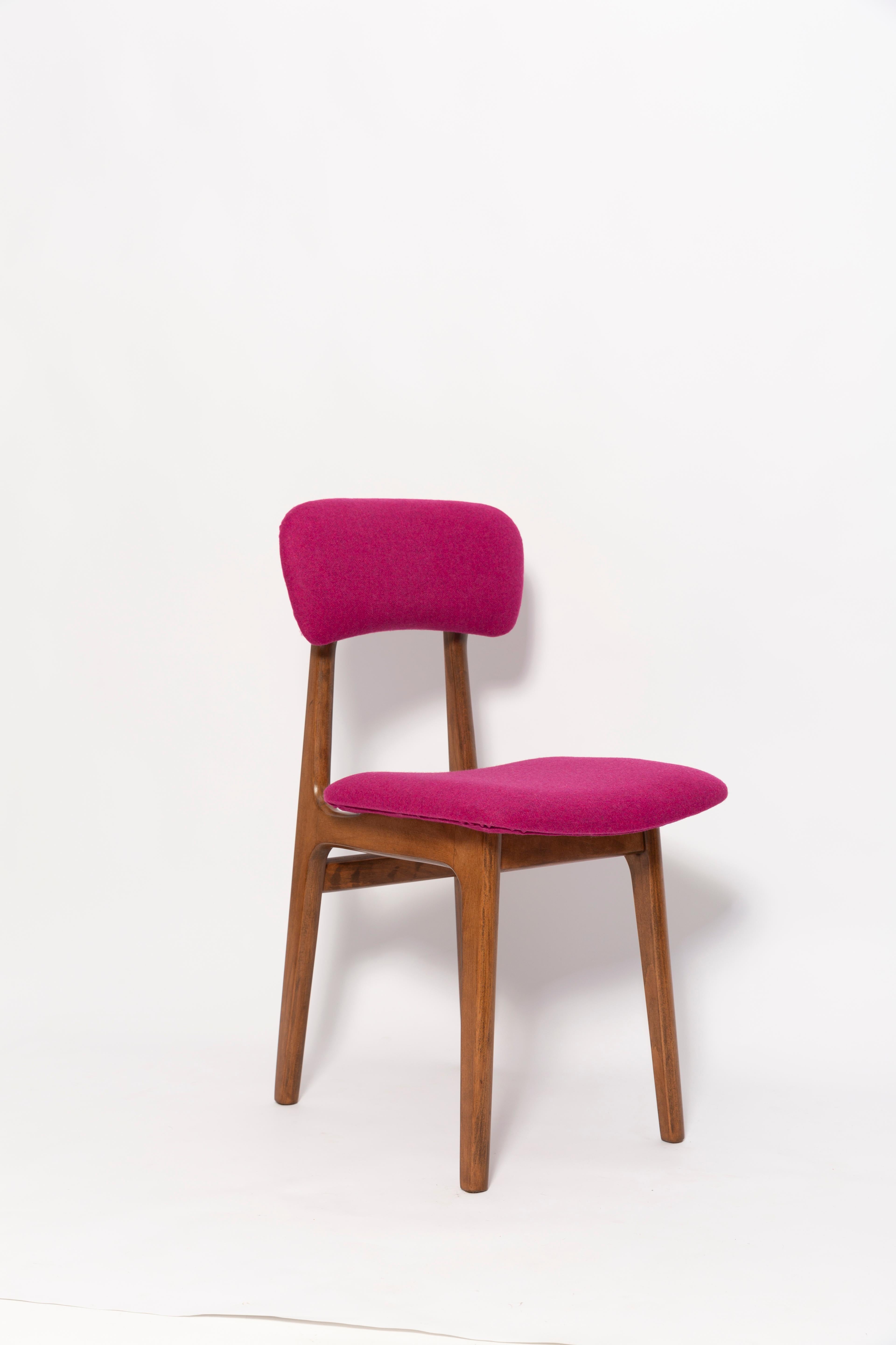 Mid-Century Modern Mid Century Fuchsia Pink Wool Chair, Walnut Wood, Rajmund Halas, Europe, 1960s For Sale