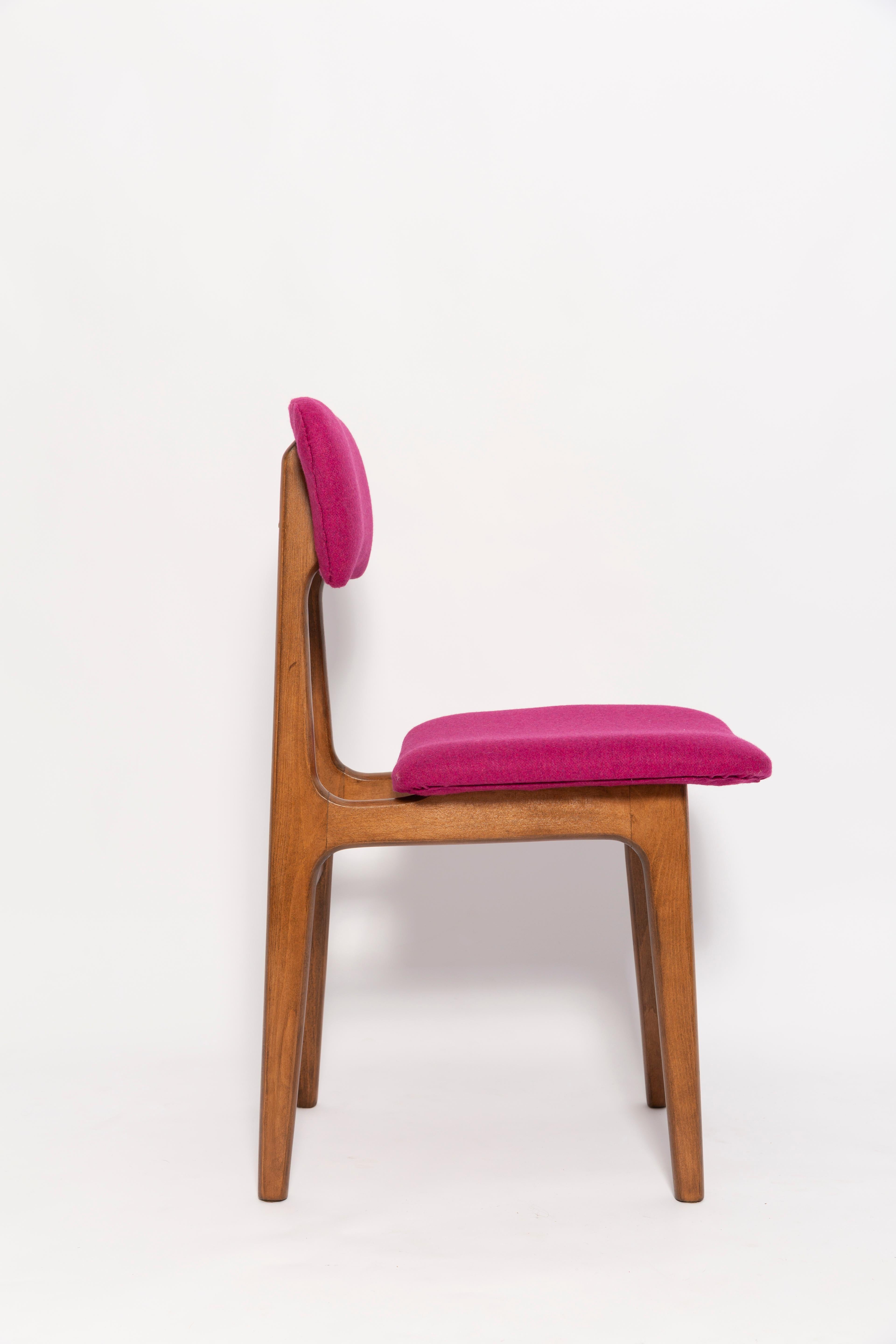 Polish Mid Century Fuchsia Pink Wool Chair, Walnut Wood, Rajmund Halas, Europe, 1960s For Sale