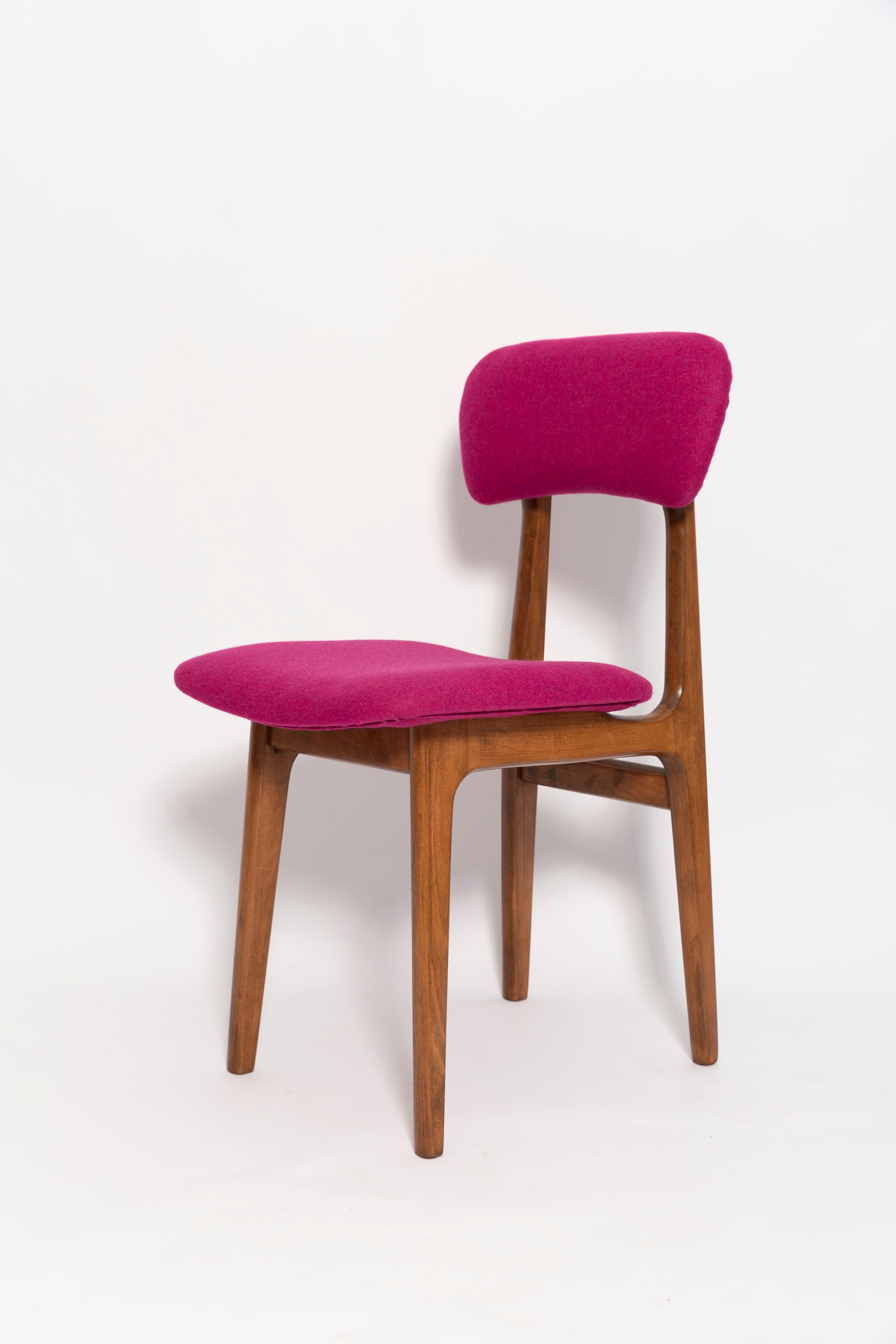 20th Century Mid Century Fuchsia Pink Wool Chair, Walnut Wood, Rajmund Halas, Europe, 1960s For Sale