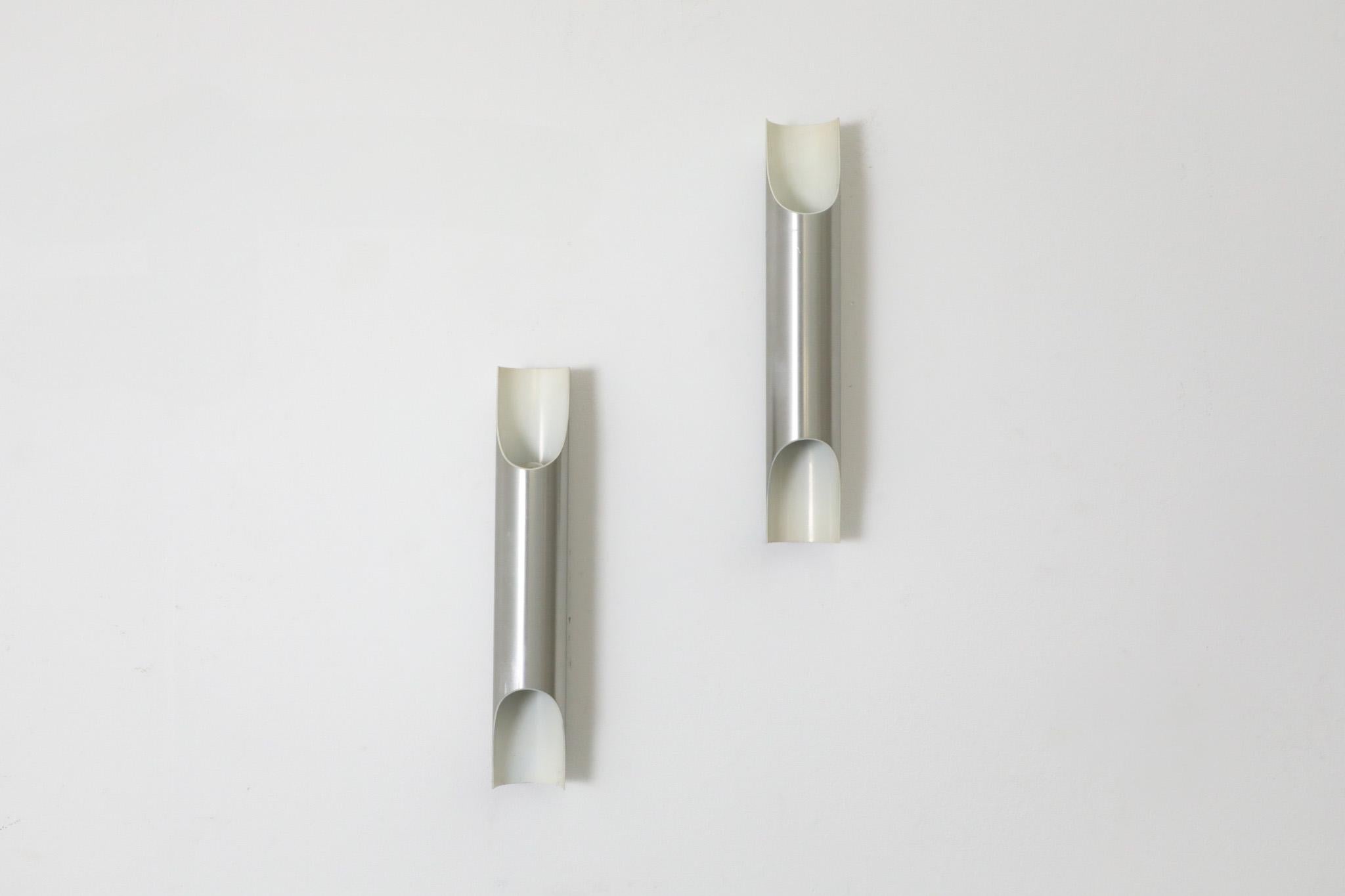 Mid-Century Fuga Aluminum Tubular Wall Lamps with Black Enameled Bases by RAAK For Sale 5