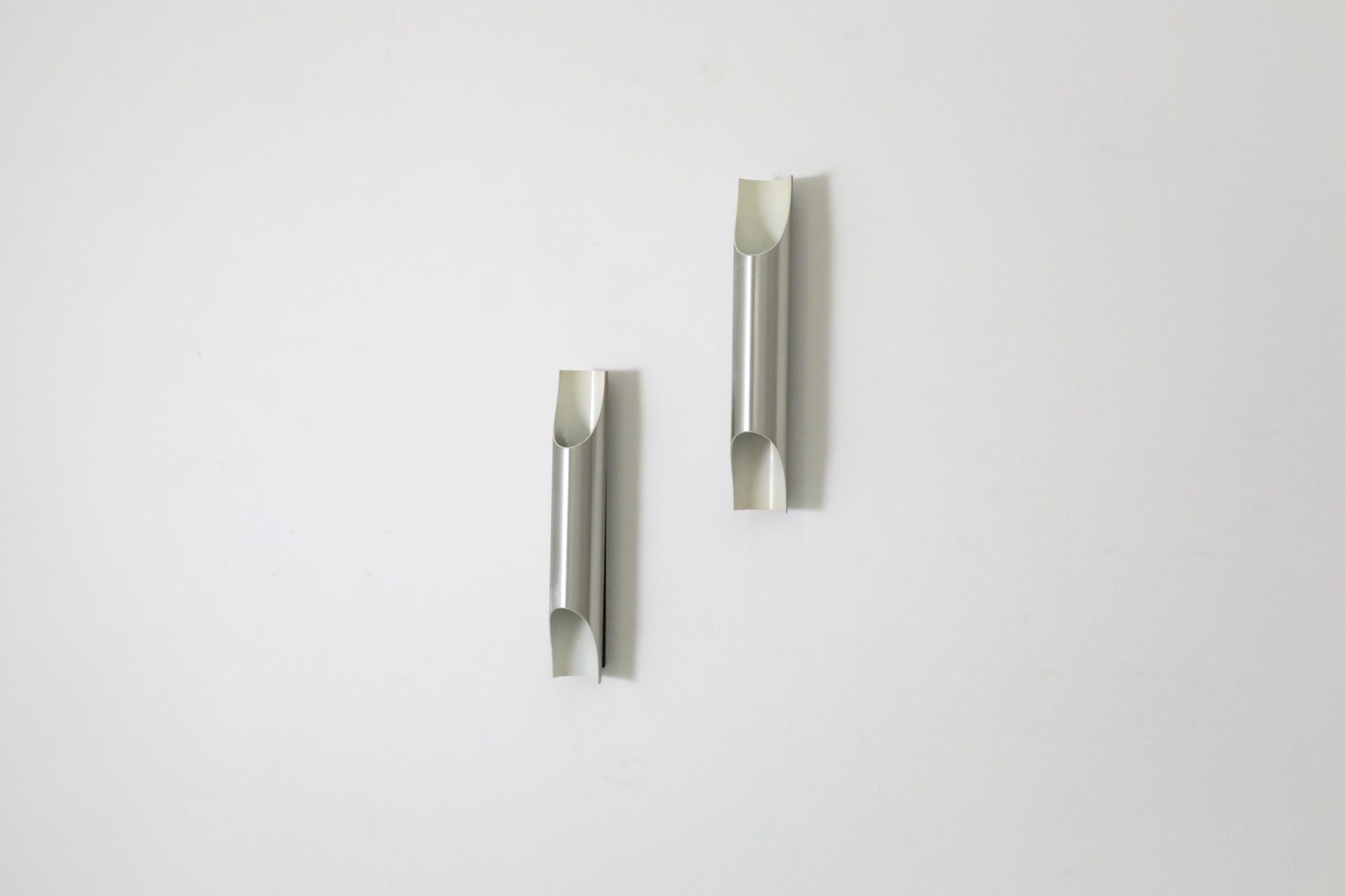 Dutch Mid-Century Fuga Aluminum Tubular Wall Lamps with Black Enameled Bases by RAAK For Sale