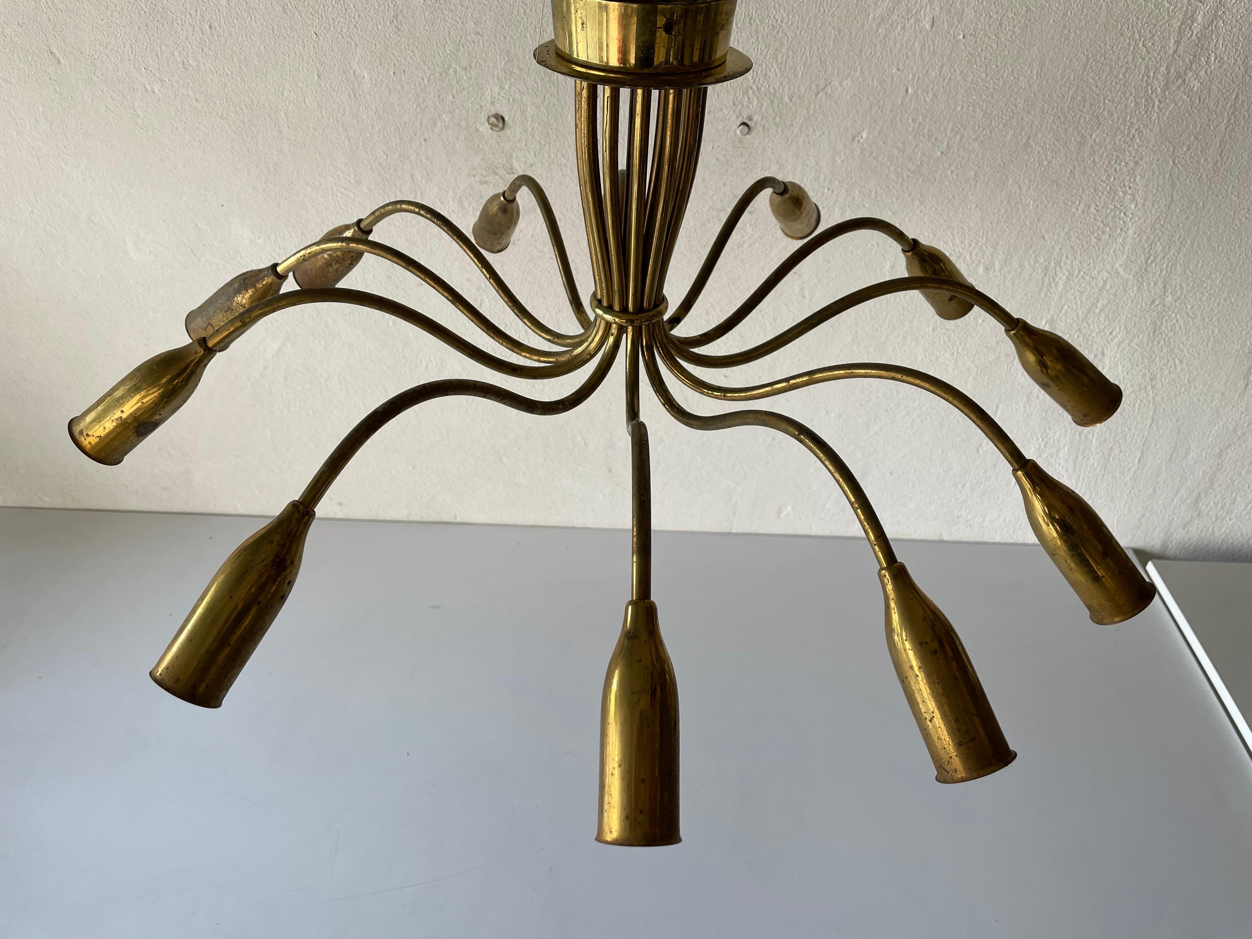 Mid-Century Full Brass 12-Armed Sputnik Chandelier, 1950s, Germany In Good Condition For Sale In Hagenbach, DE