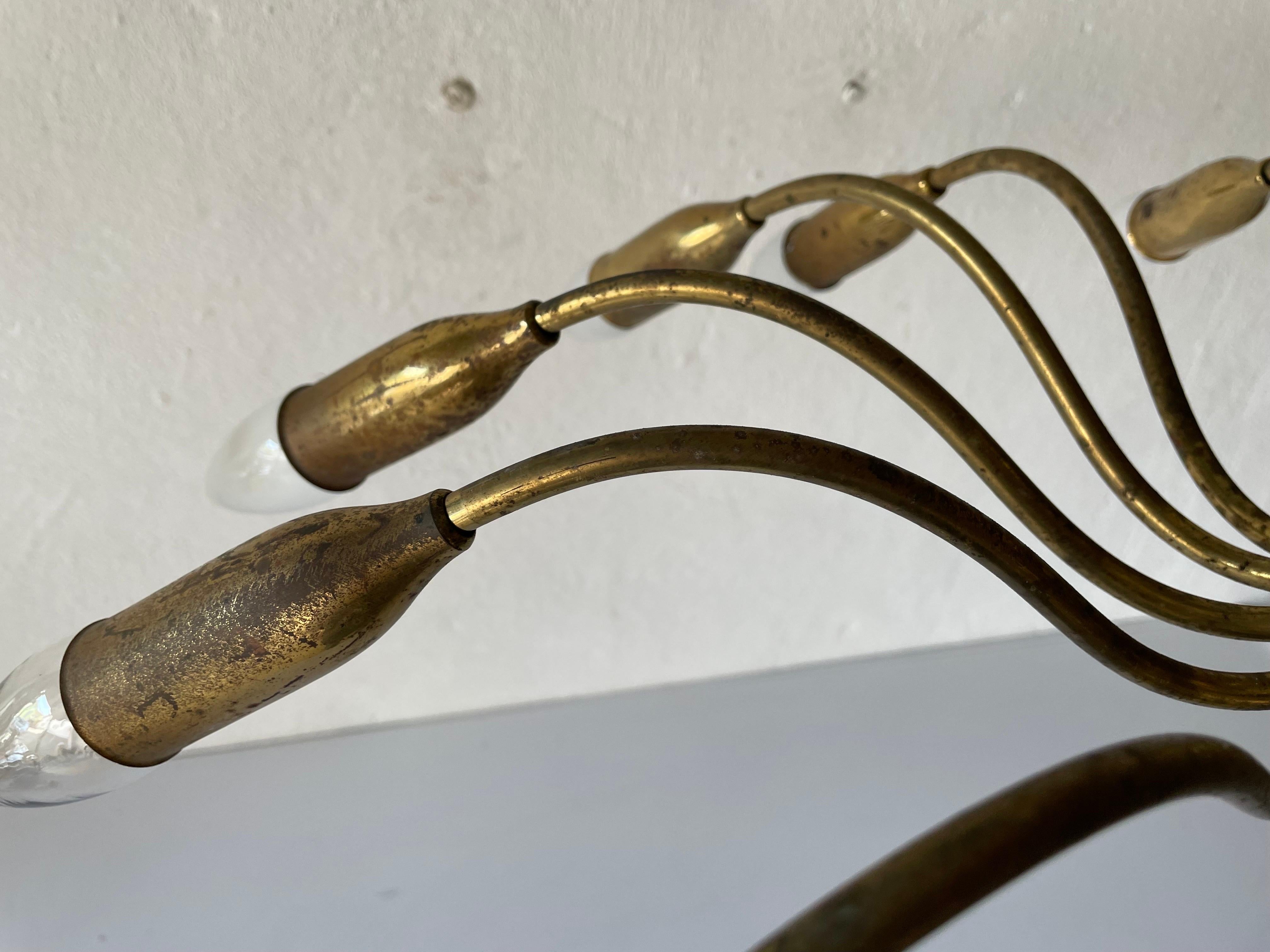 Mid-20th Century Mid-Century Full Brass 12-Armed Sputnik Chandelier, 1950s, Germany For Sale