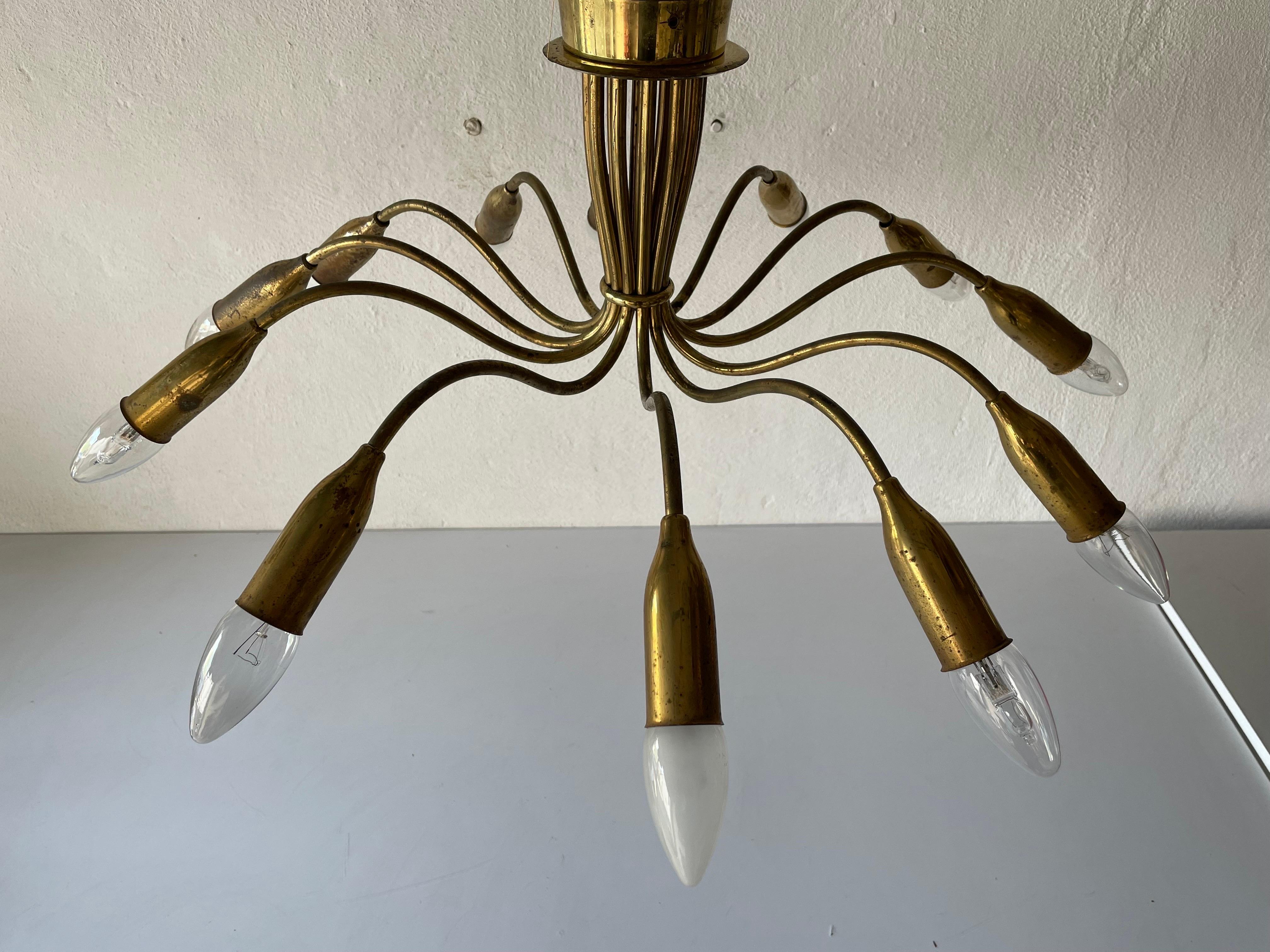 Mid-Century Full Brass 12-Armed Sputnik Chandelier, 1950s, Germany For Sale 3