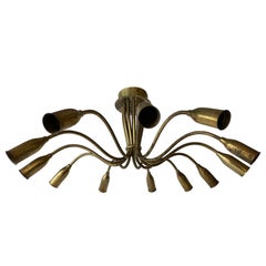 Mid-Century Full Brass 12-Armed Sputnik Chandelier, 1950s, Germany