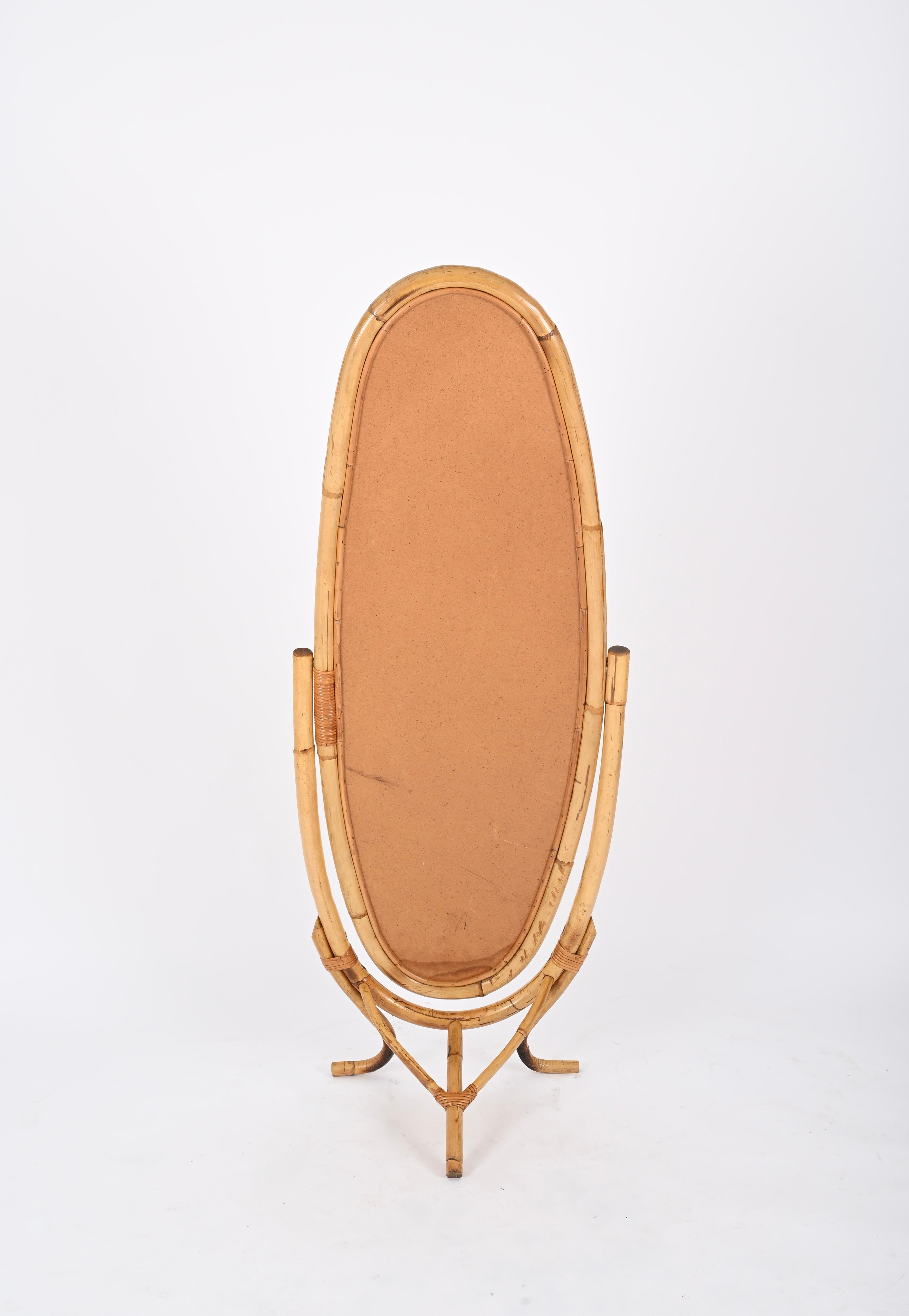 Mid-Century Full-Lenght Pivot Floor Mirror in Rattan, Bamboo, Wicker, Italy 1960 2