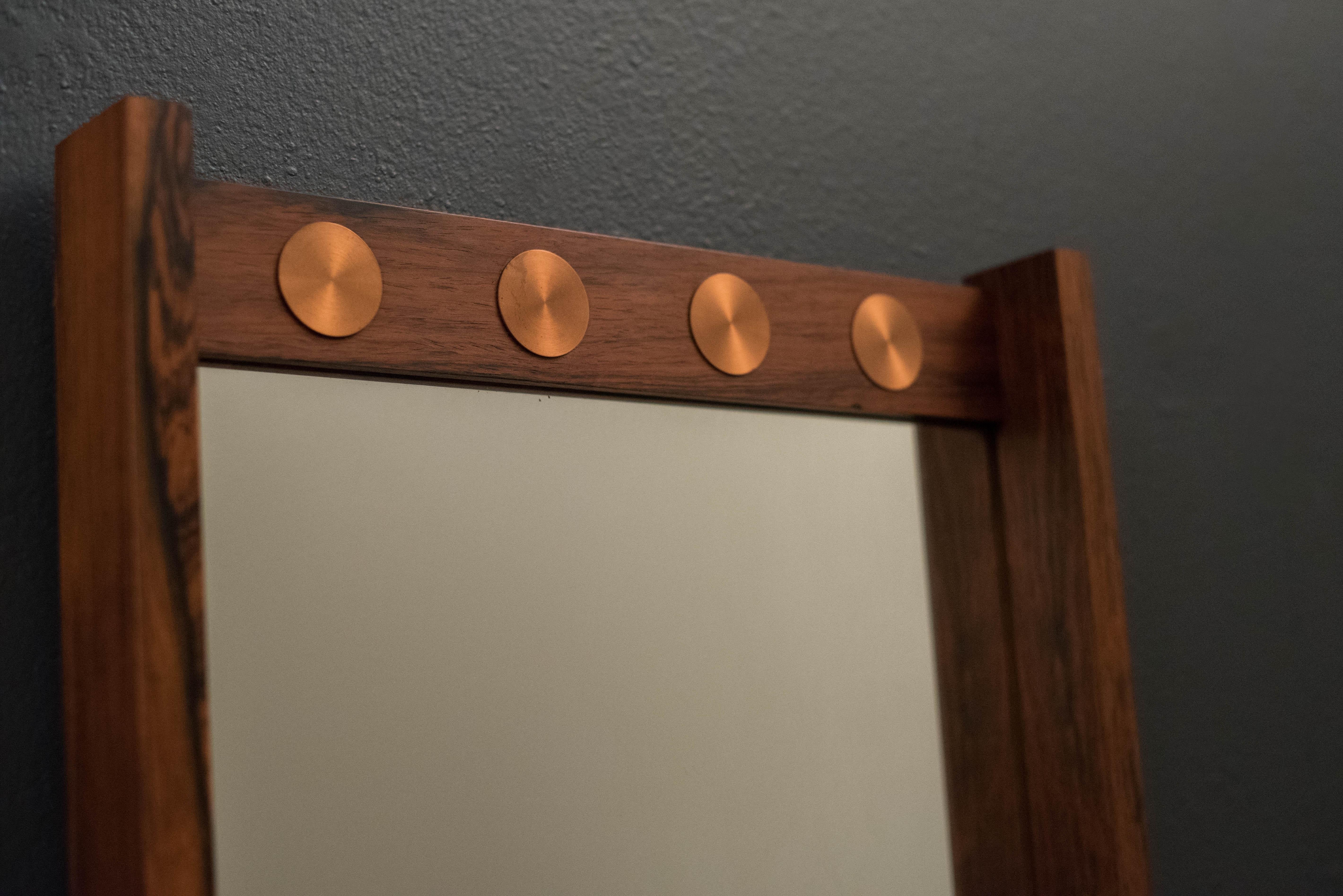 Swedish Mid Century Rosewood and Copper Mirror