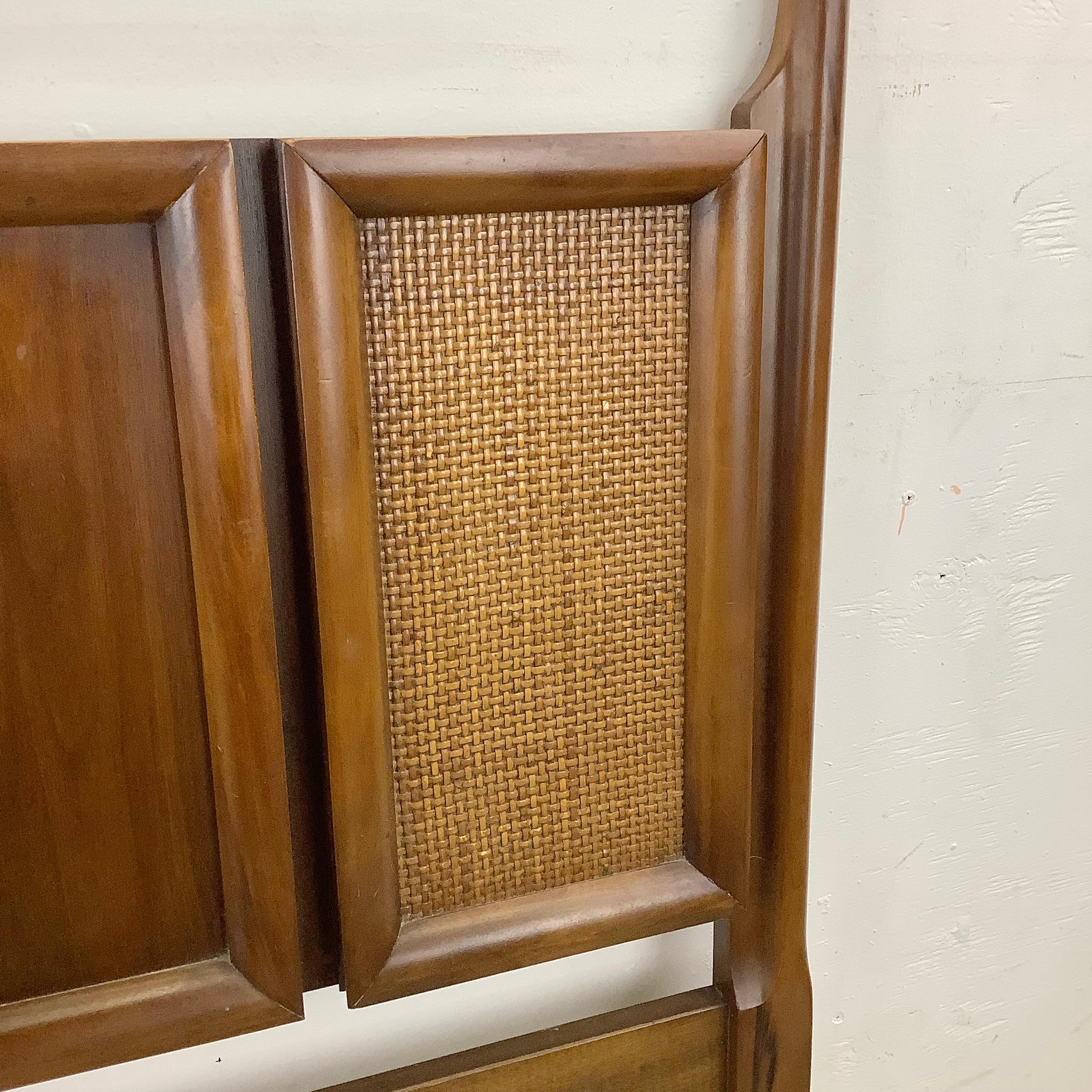 Mid-Century Full Size Headboard with Cane Front Detail 10