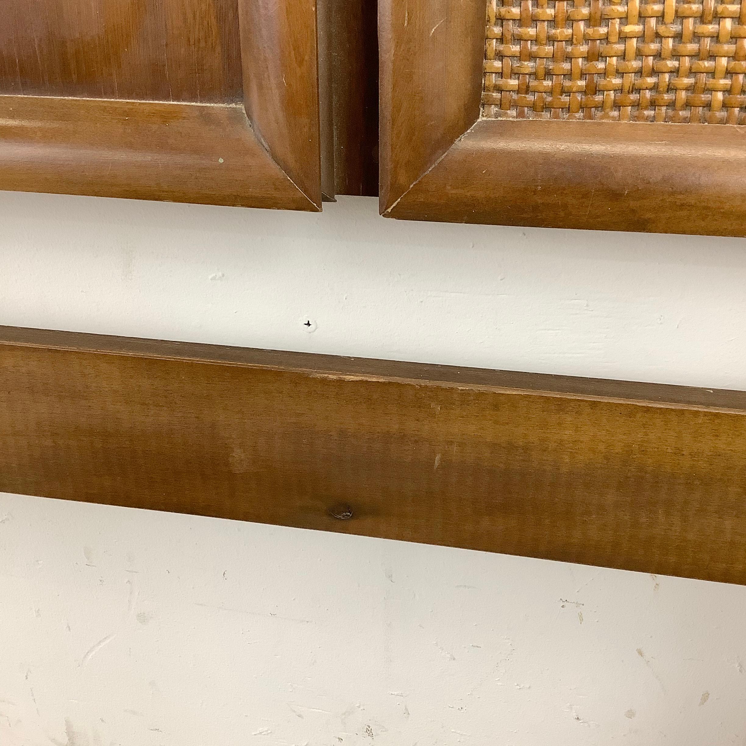 Mid-Century Full Size Headboard with Cane Front Detail 13