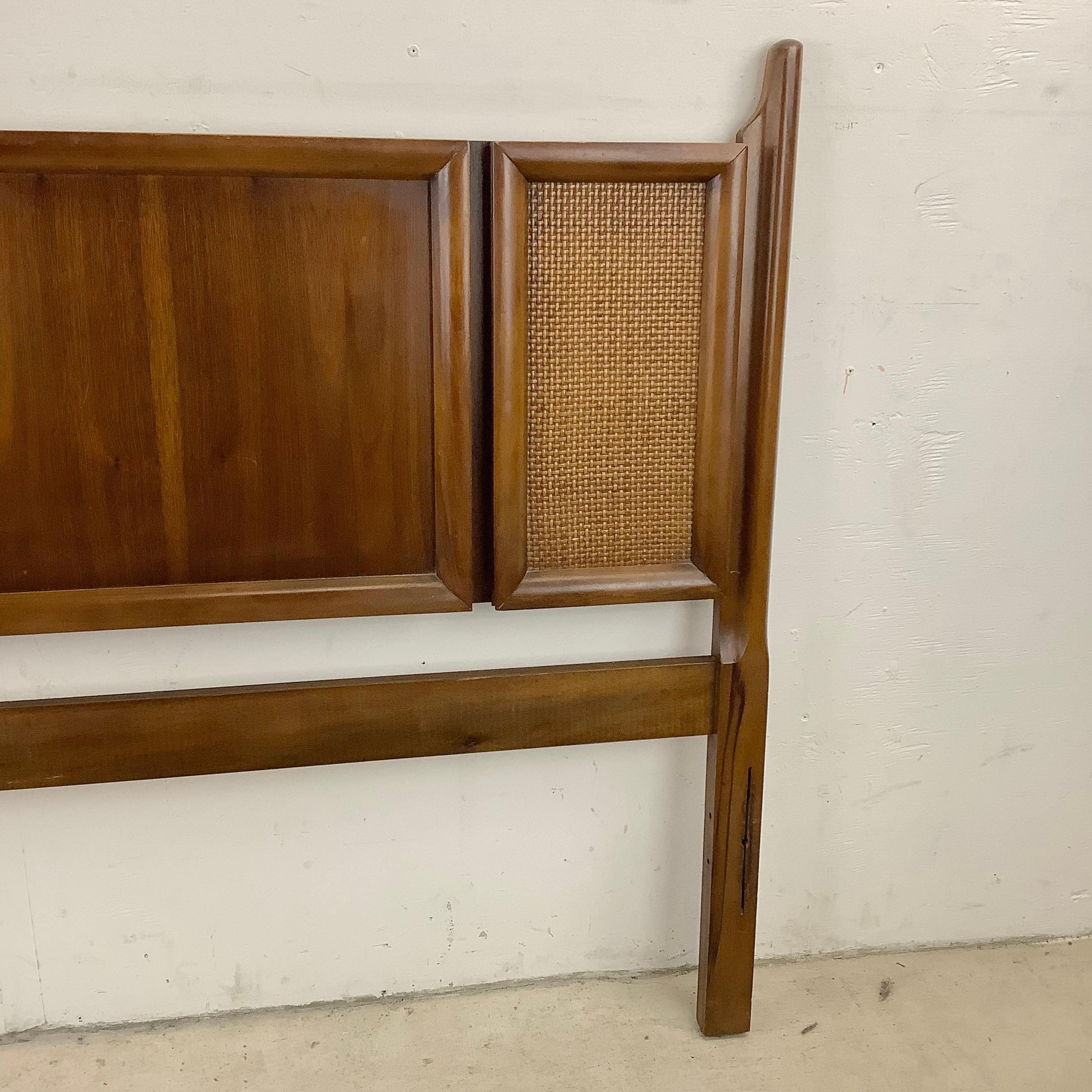 Mid-Century Full Size Headboard with Cane Front Detail In Good Condition In Trenton, NJ