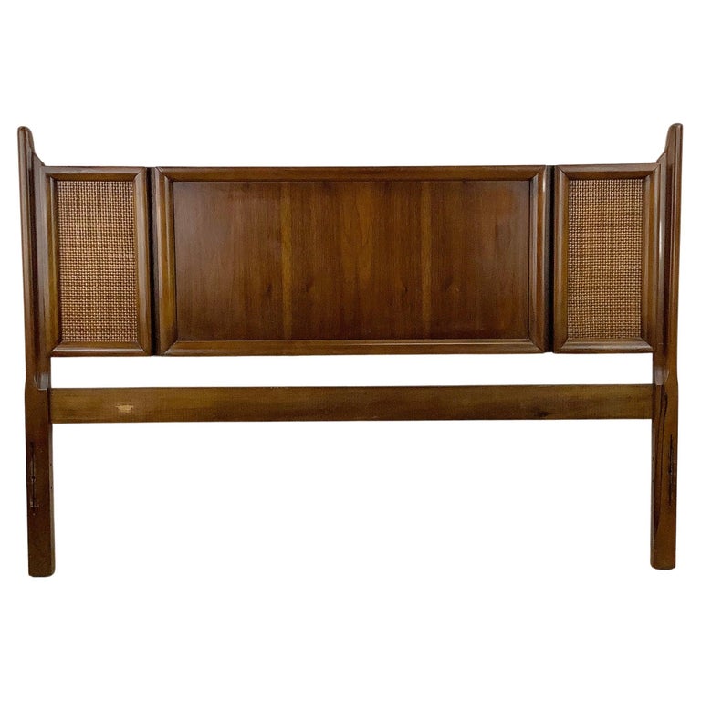 MidCentury Full Size Headboard with Cane Front Detail For Sale at 1stDibs