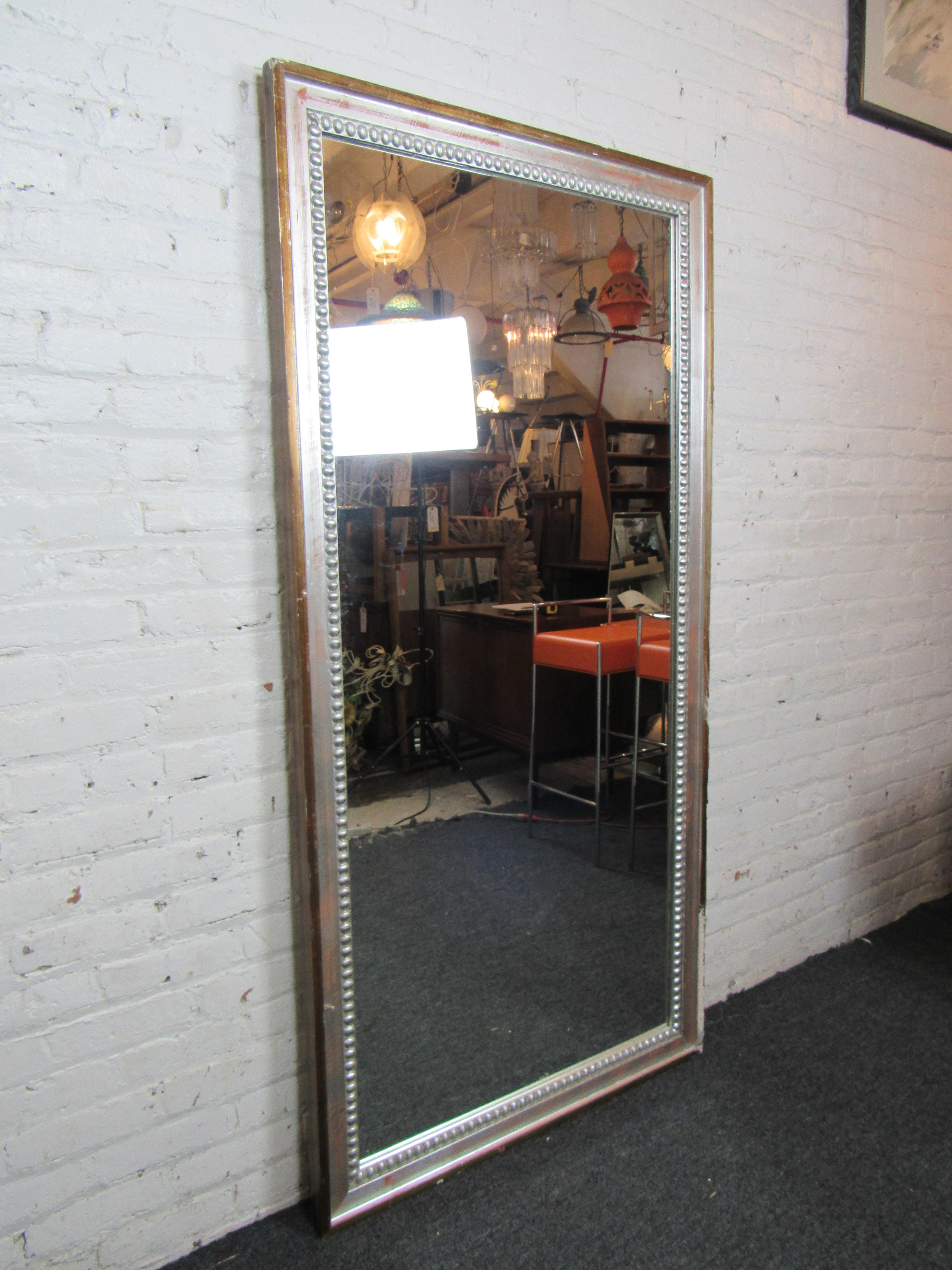 Great full size mirror with a weathered wood frame painted silver. 
(Please confirm item location - NY or NJ - with dealer).
 