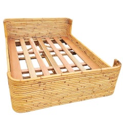 Mid-century Full size Stacked Rattan Bed Frame with Wicker Wrappings by Seven Se